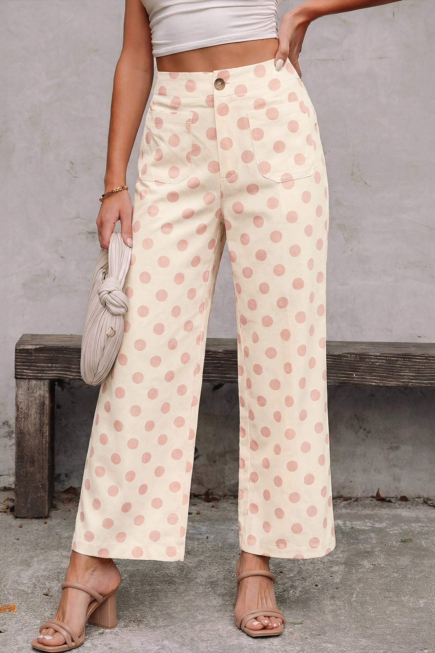 Polka Dot Print Straight Leg Pants