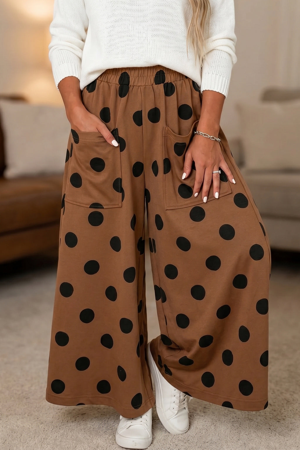 Polka Dot Wide Leg Elastic Waist Britches