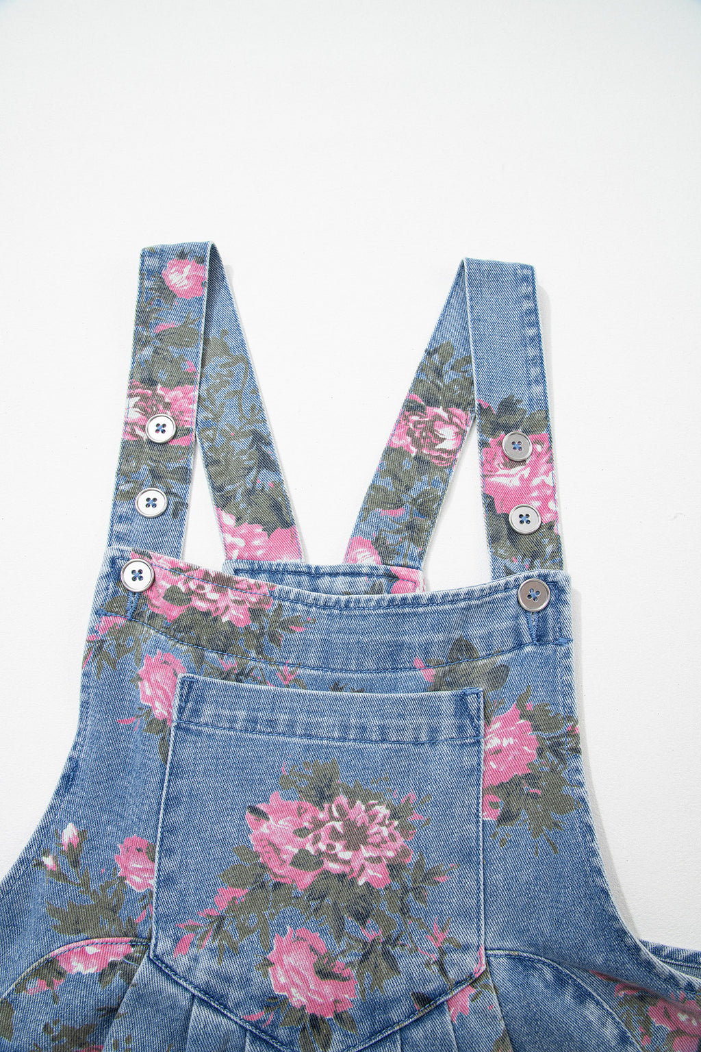 Floral Print Denim Shortalls
