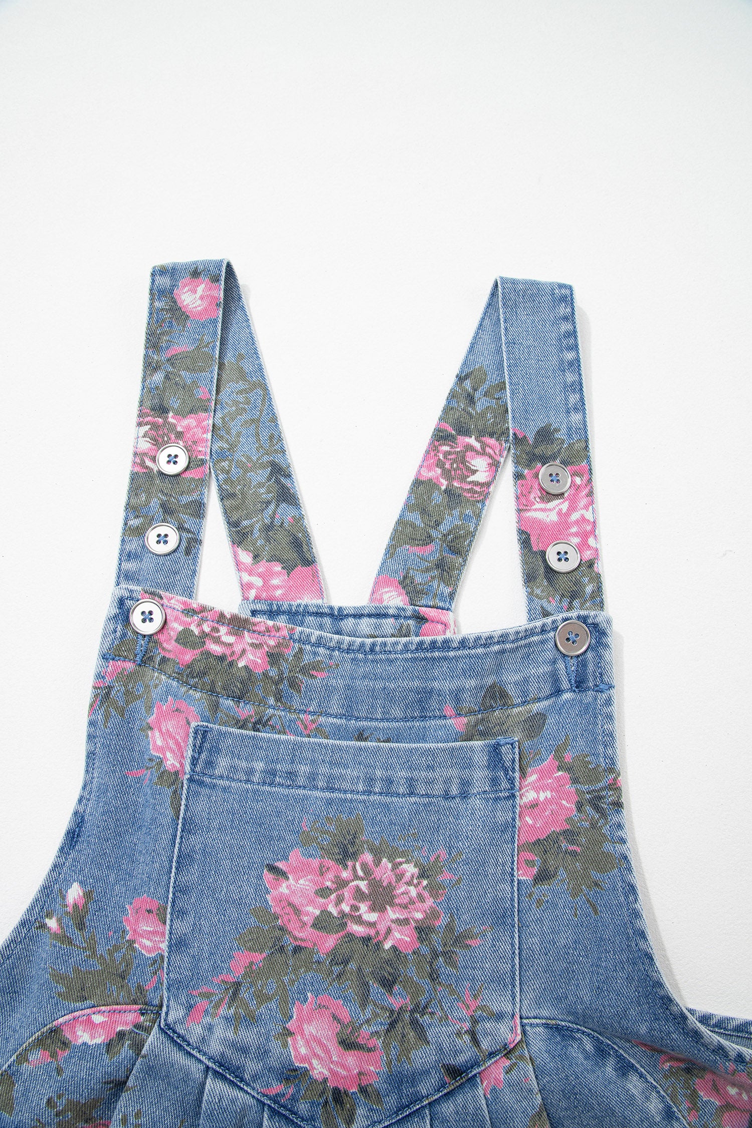 Floral Print Denim Shortalls