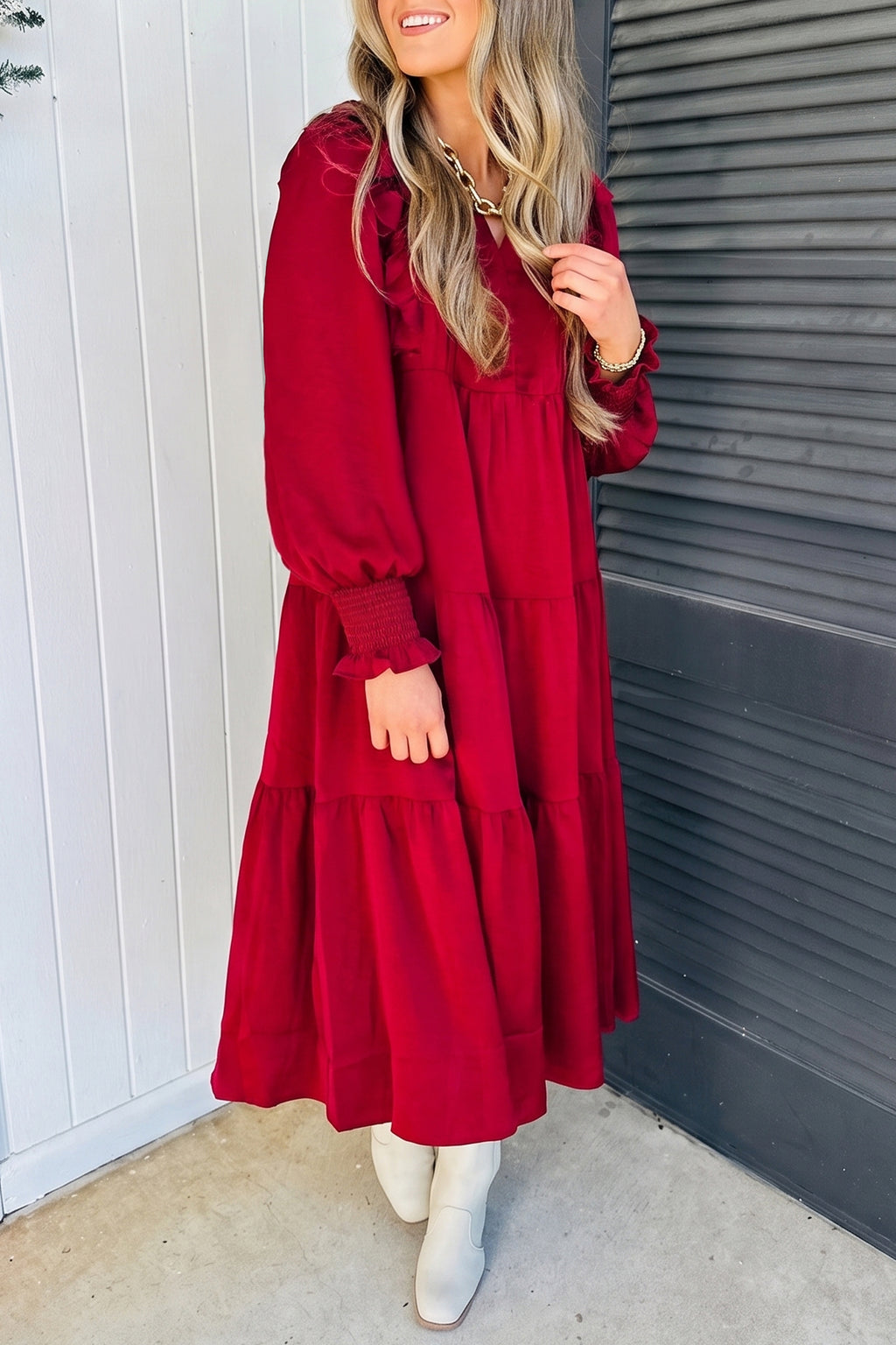 Ruby Ruffle Tiered Midi Dress
