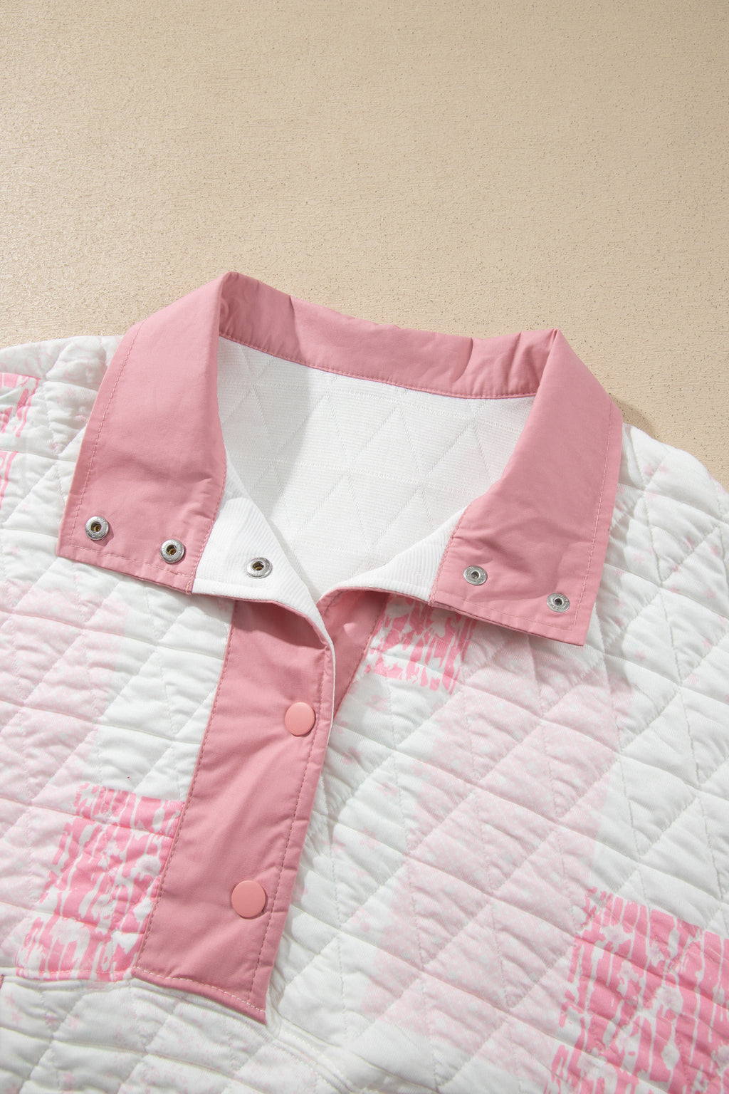 Floral Quilted Half Button Pocketed Pullover