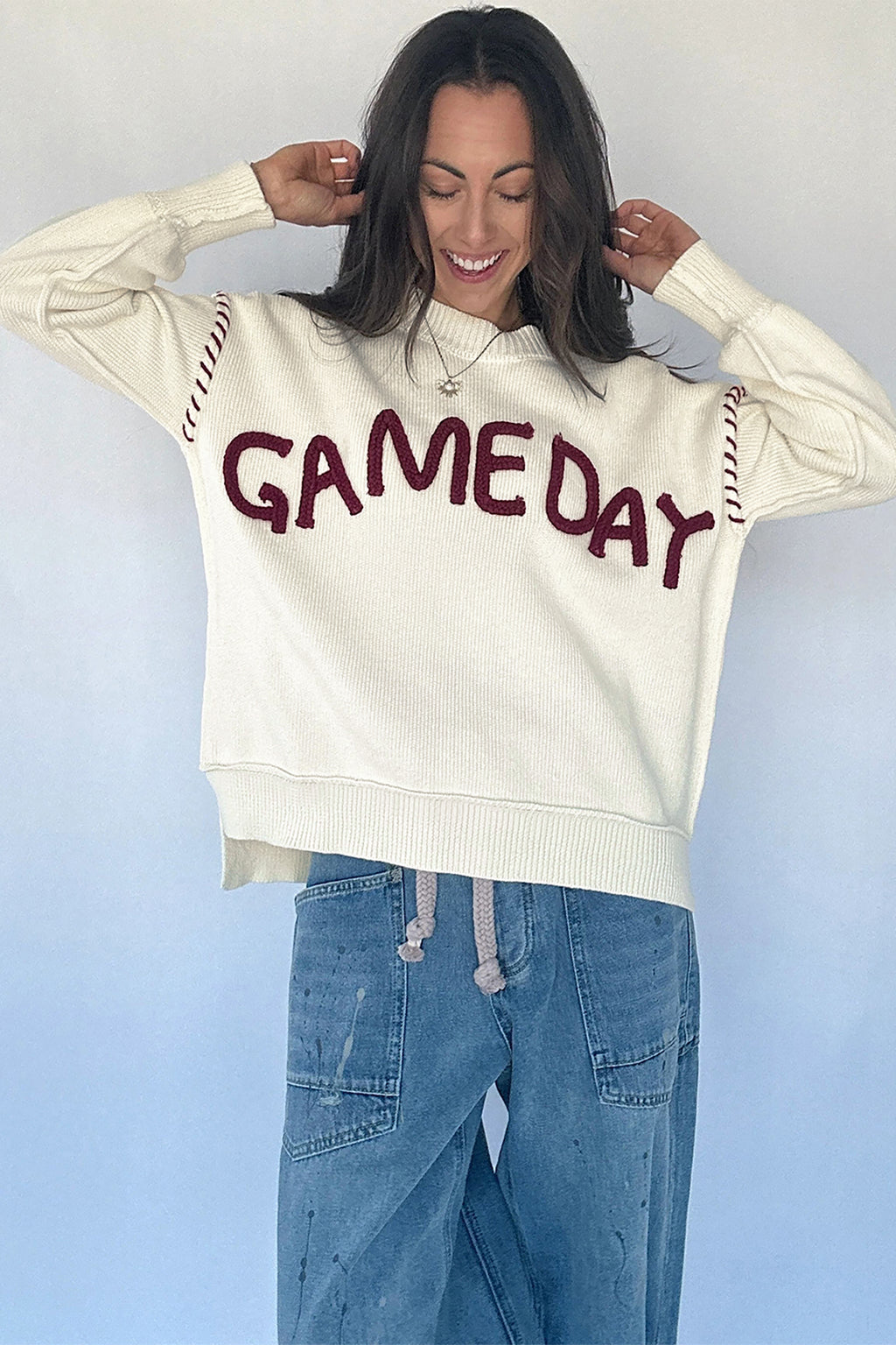 Game Day Letter Print Pullover Sweater