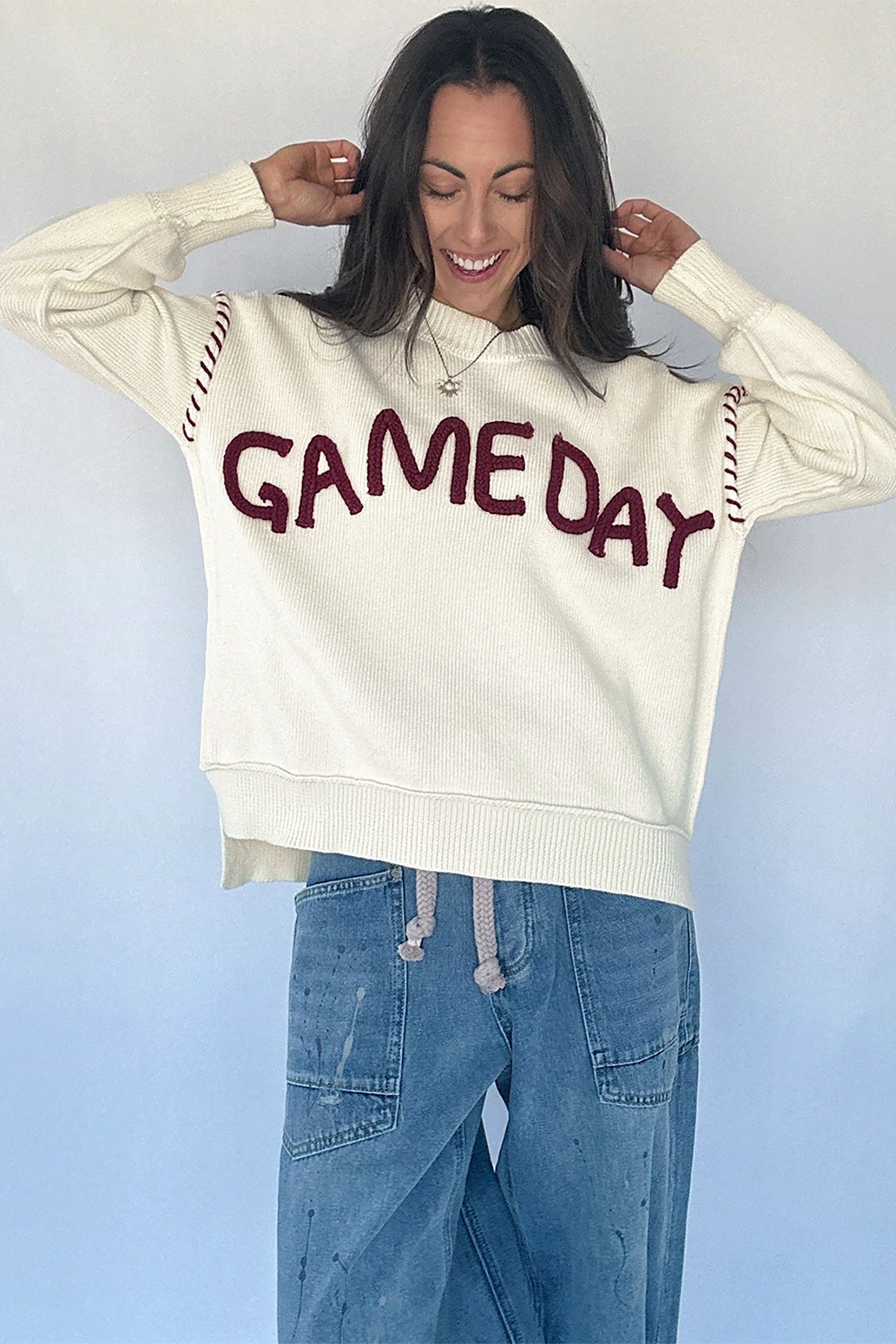 Game Day Letter Print Pullover Sweater