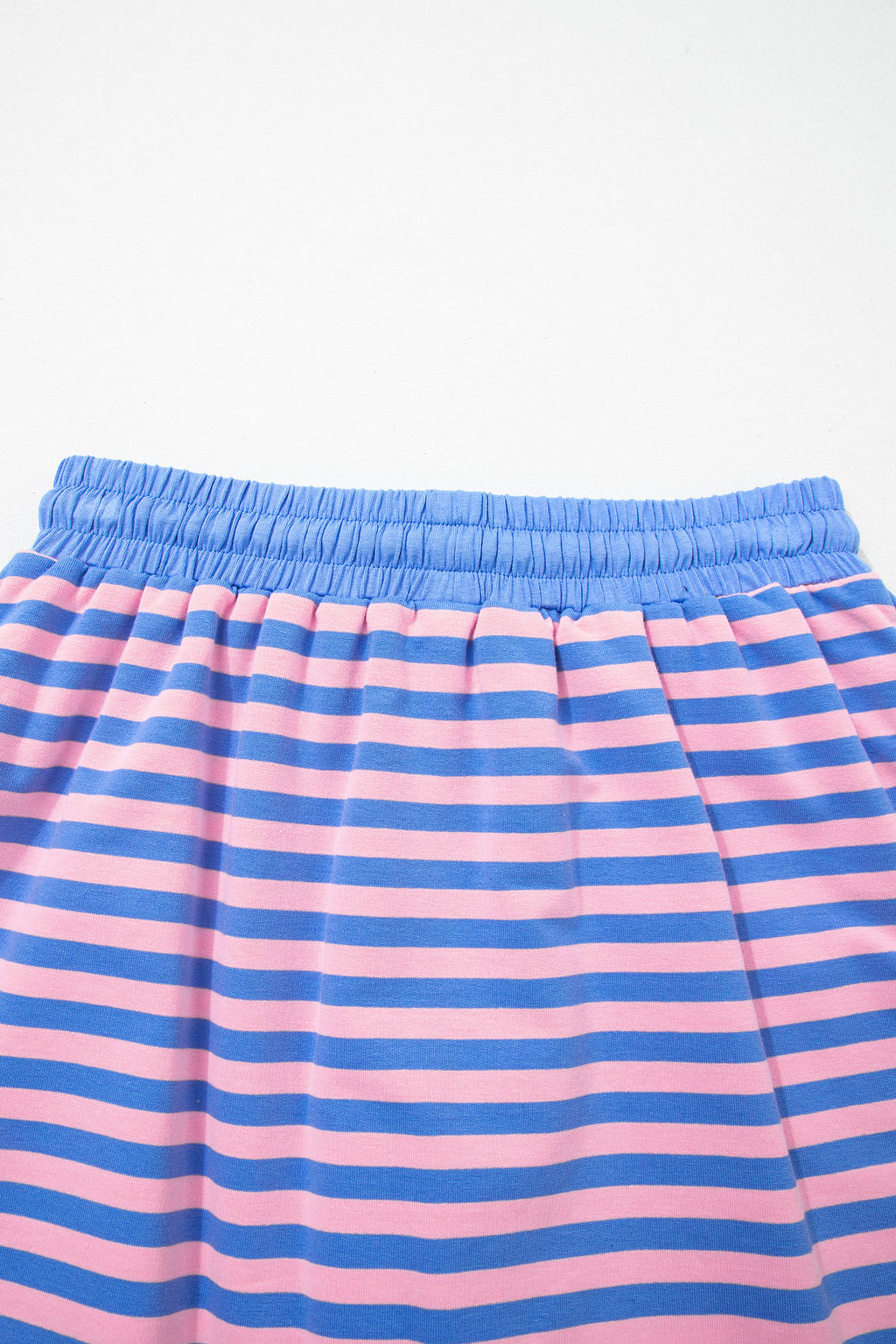 Pink Stripe Relaxed Short Sleeve Top Elastic Waist Drawstring Skort 2pcs Set
