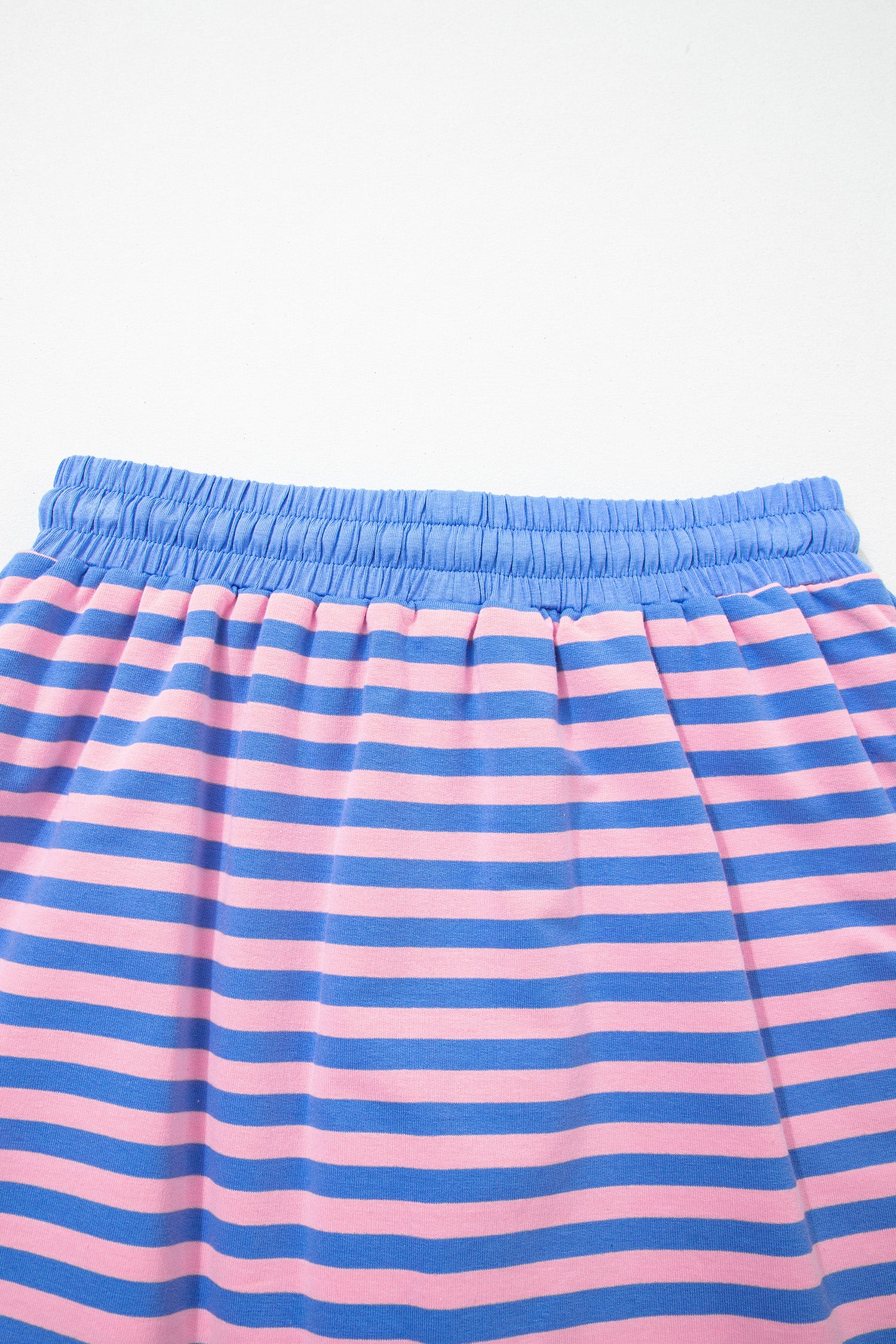 Pink Stripe Relaxed Short Sleeve Top Elastic Waist Drawstring Skort 2pcs Set