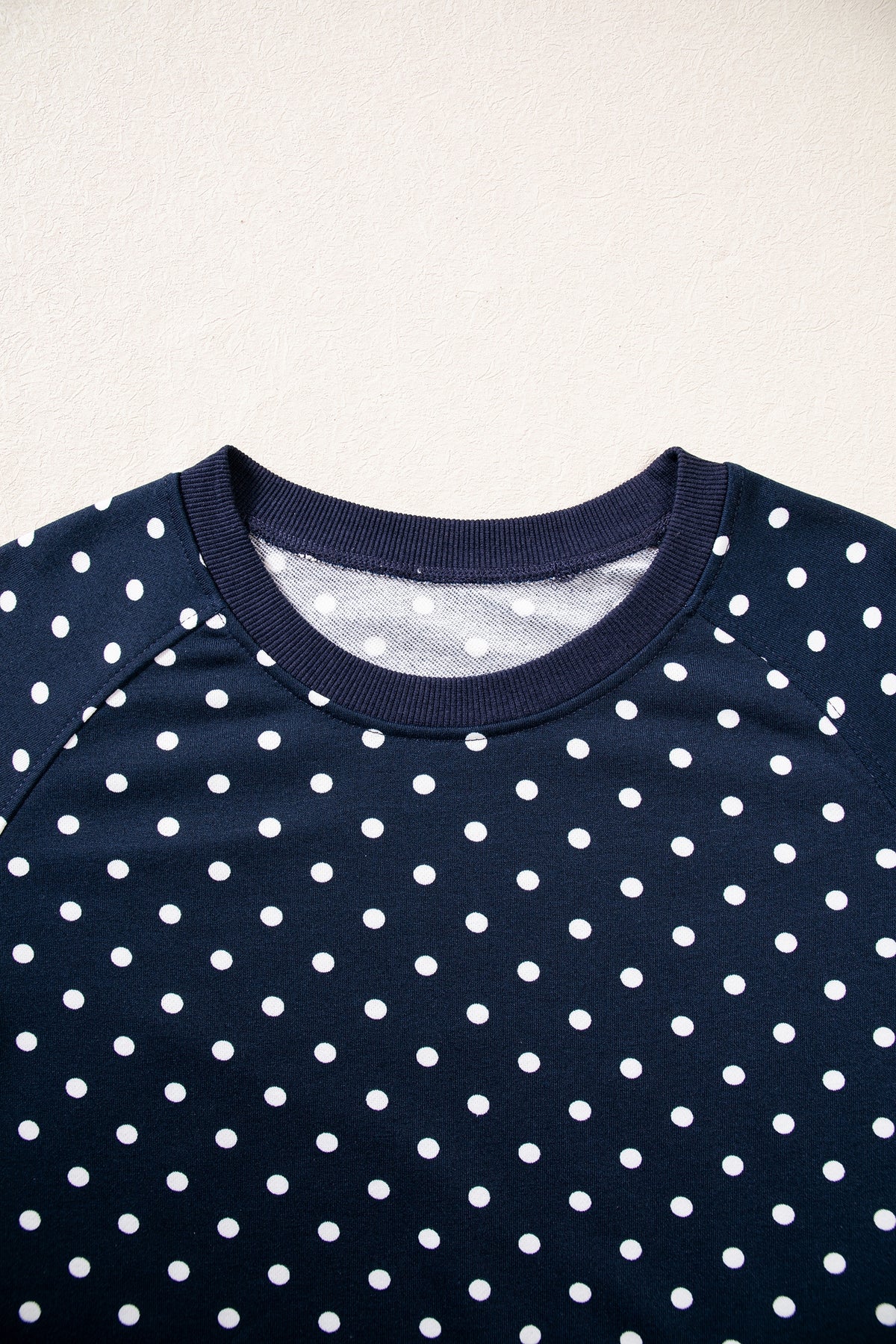 Blue Polka Dot Drawstring Wide Leg Long Sleeve Top Pant Set