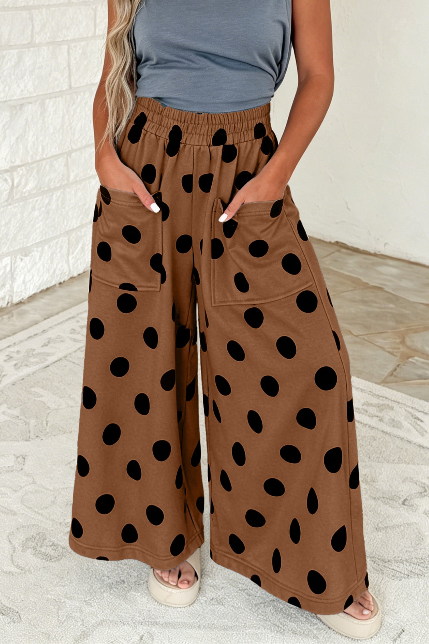 Polka Dot Wide Leg Elastic Waist Britches