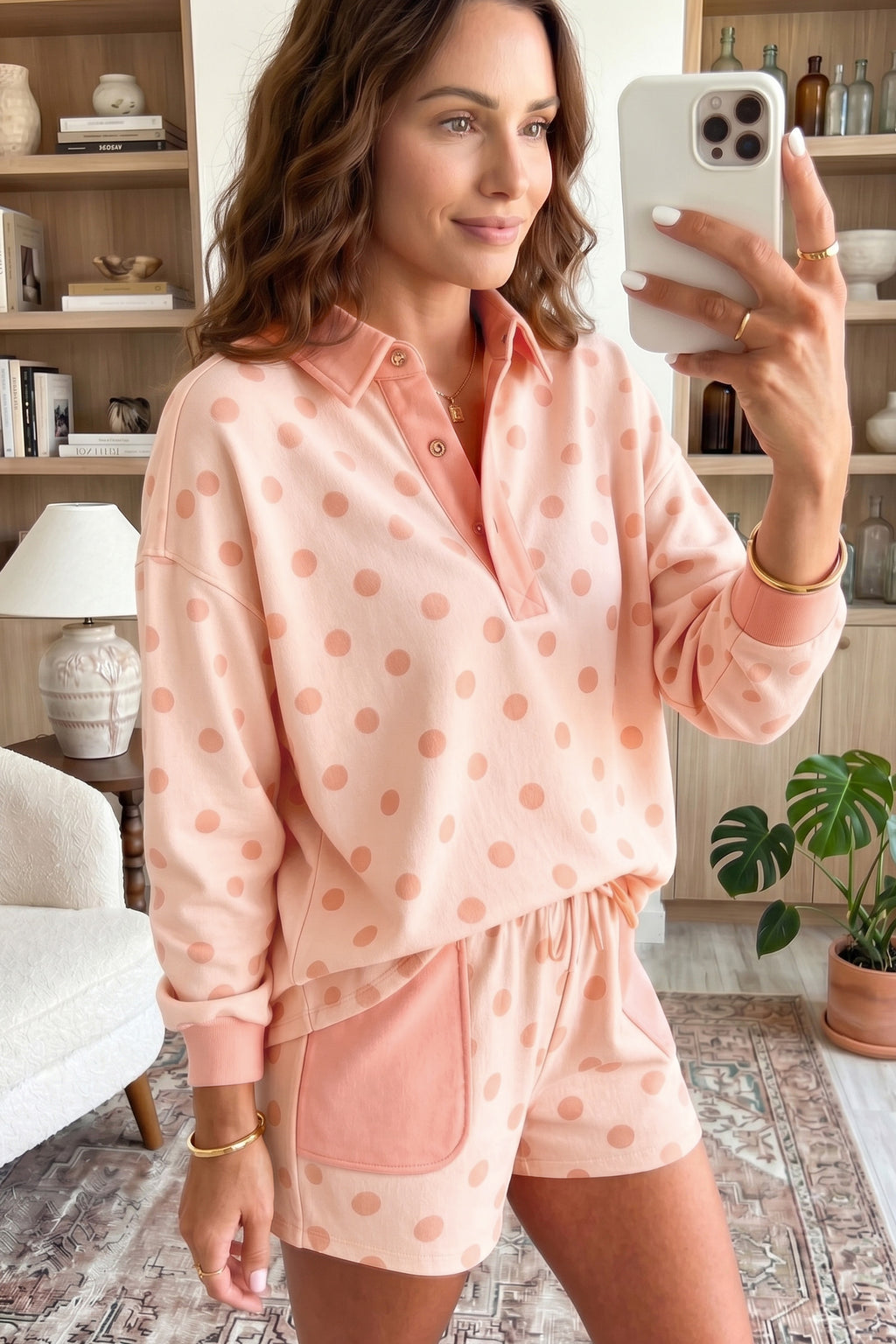 Sweet Pink Polka Dot Polo Shorts Set