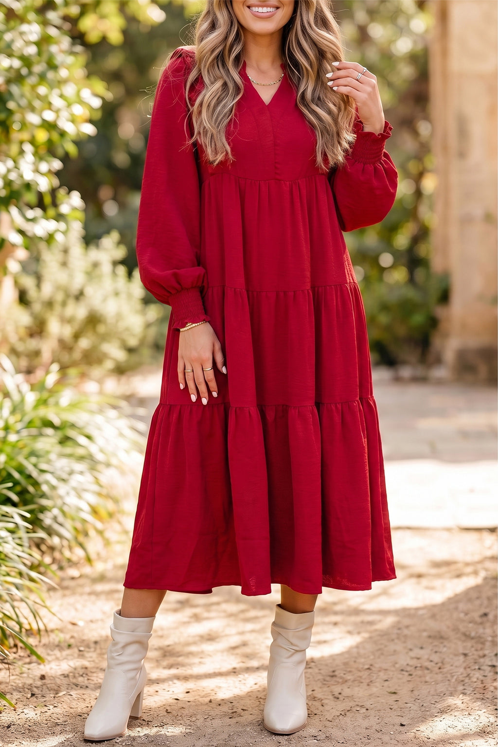 Ruby Ruffle Tiered Midi Dress