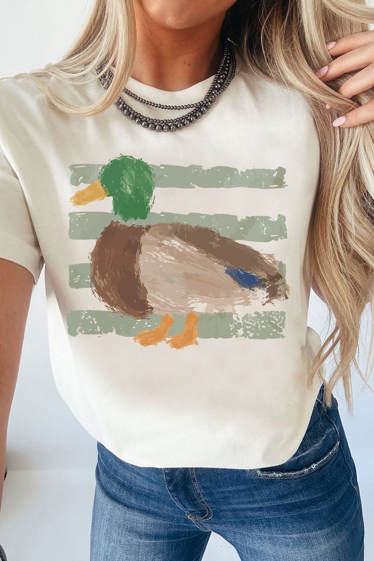 White Western Duck Graffiti Print T-Shirt