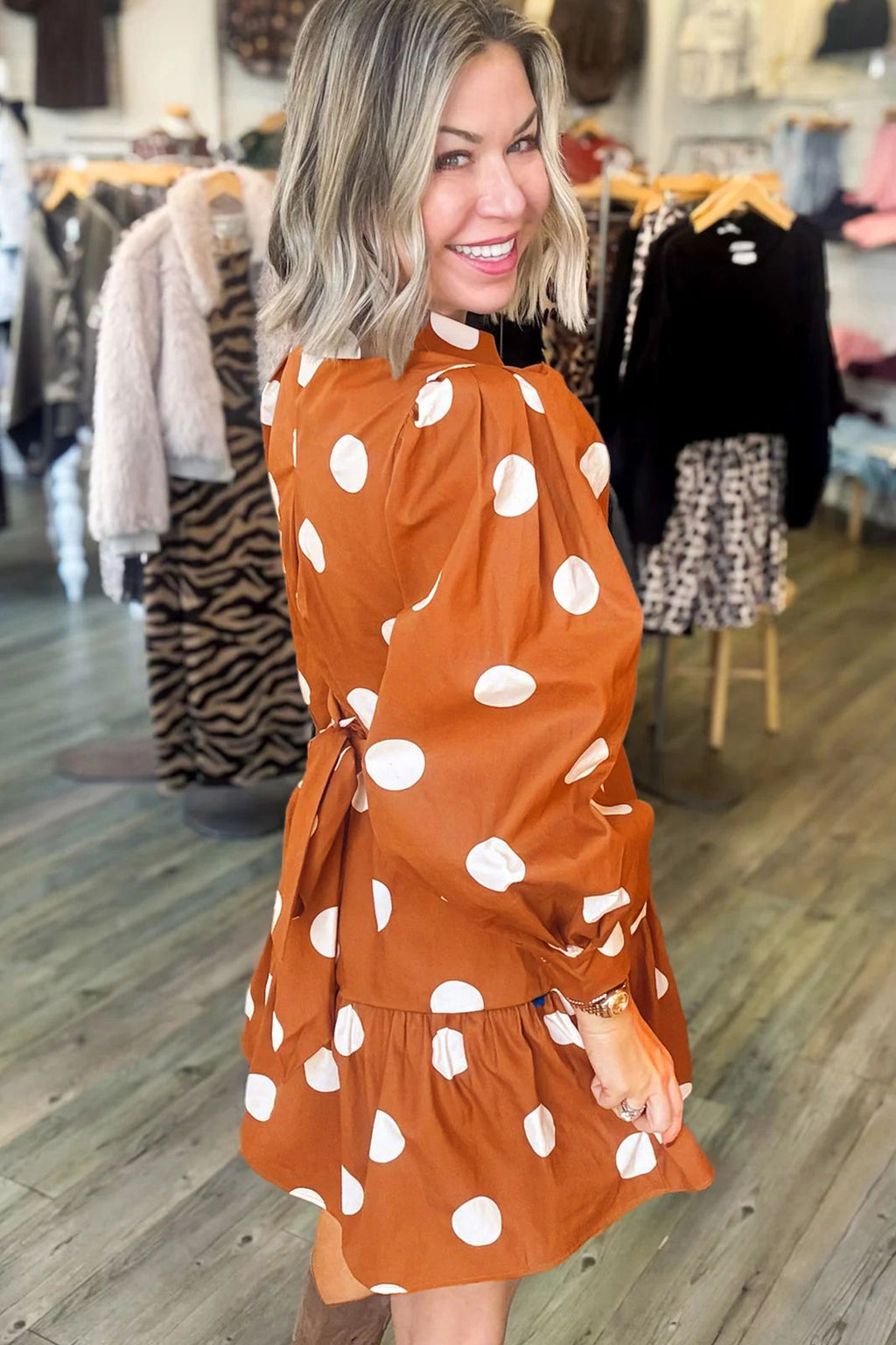 Coffee & Cream Polka Dot Dress