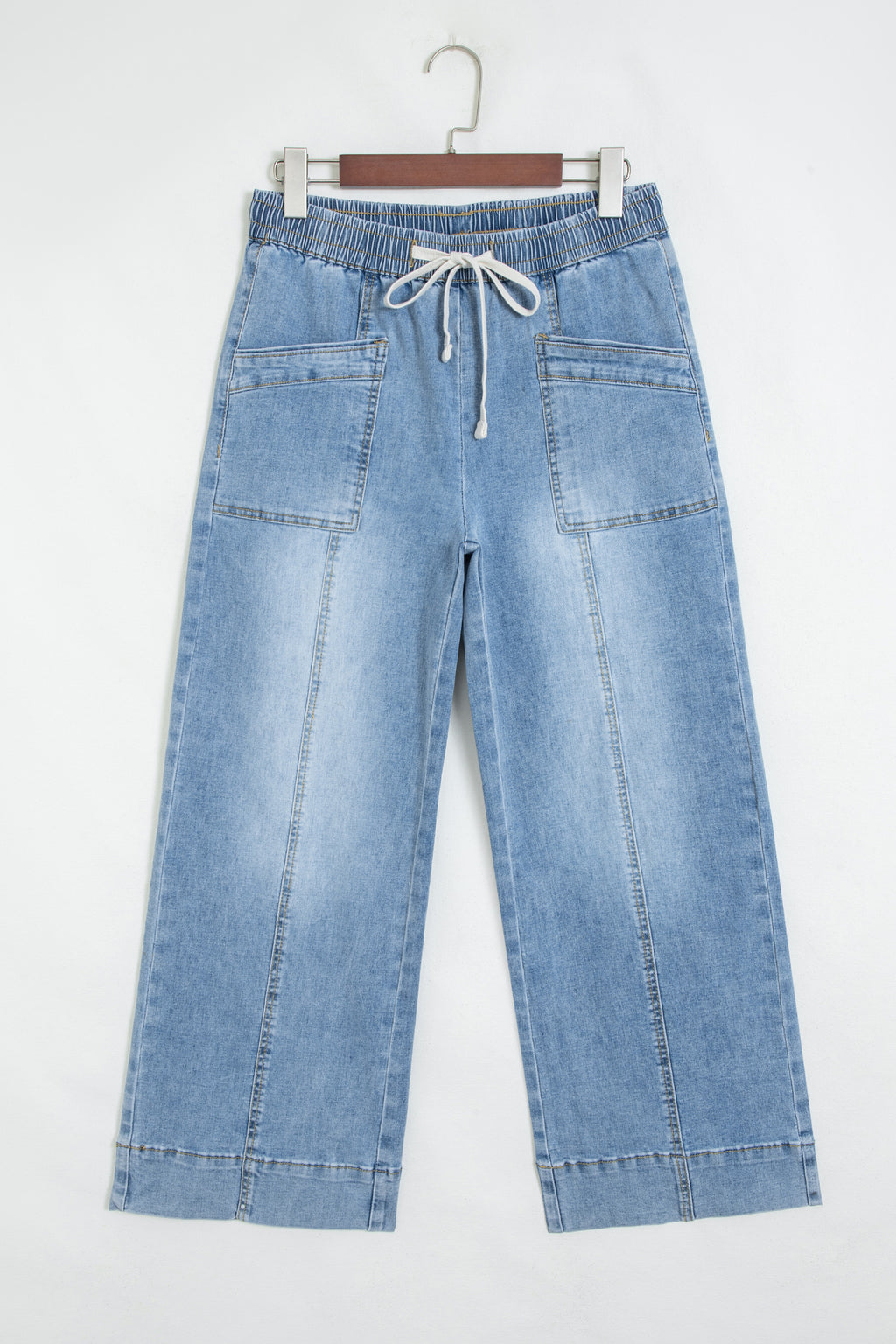 Beau Blue Drawstring Waist Wide Leg Ankle Length Jeans