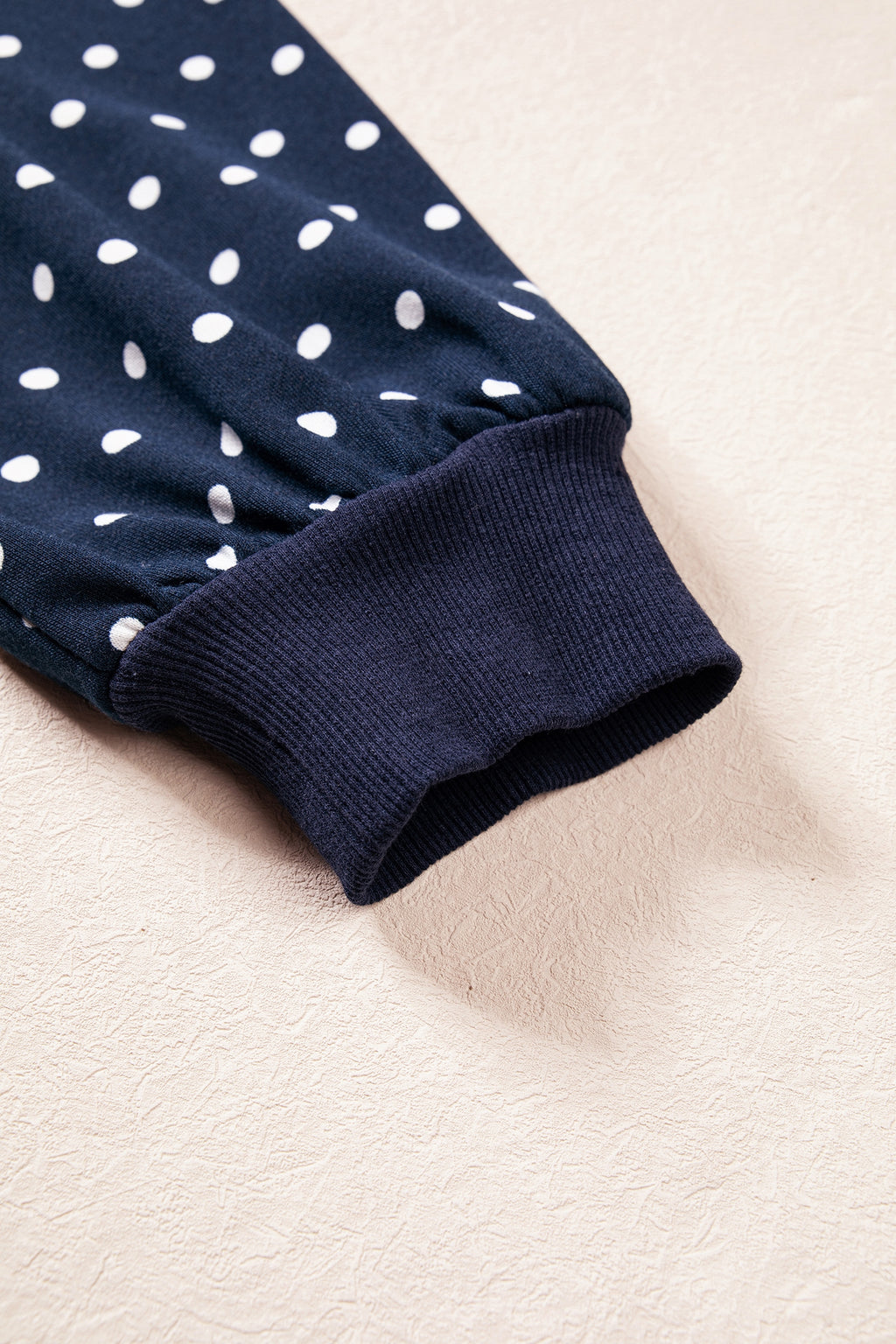 Blue Polka Dot Drawstring Wide Leg Long Sleeve Top Pant Set