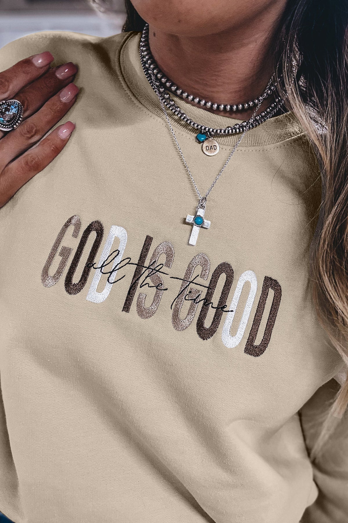 GOD IS GOOD Western Embroidered Crewneck