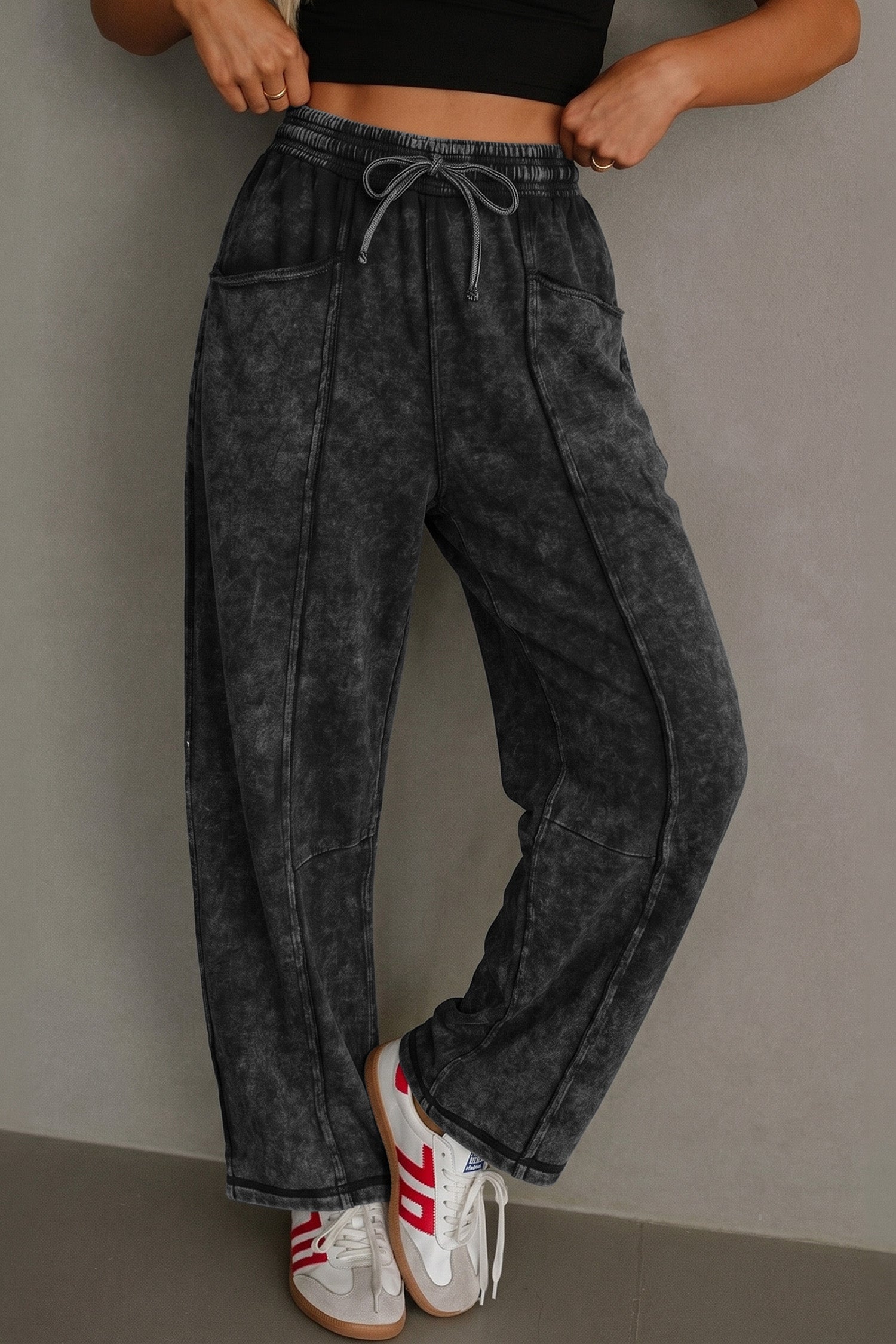 Black Mineral Wash Barrel Pants