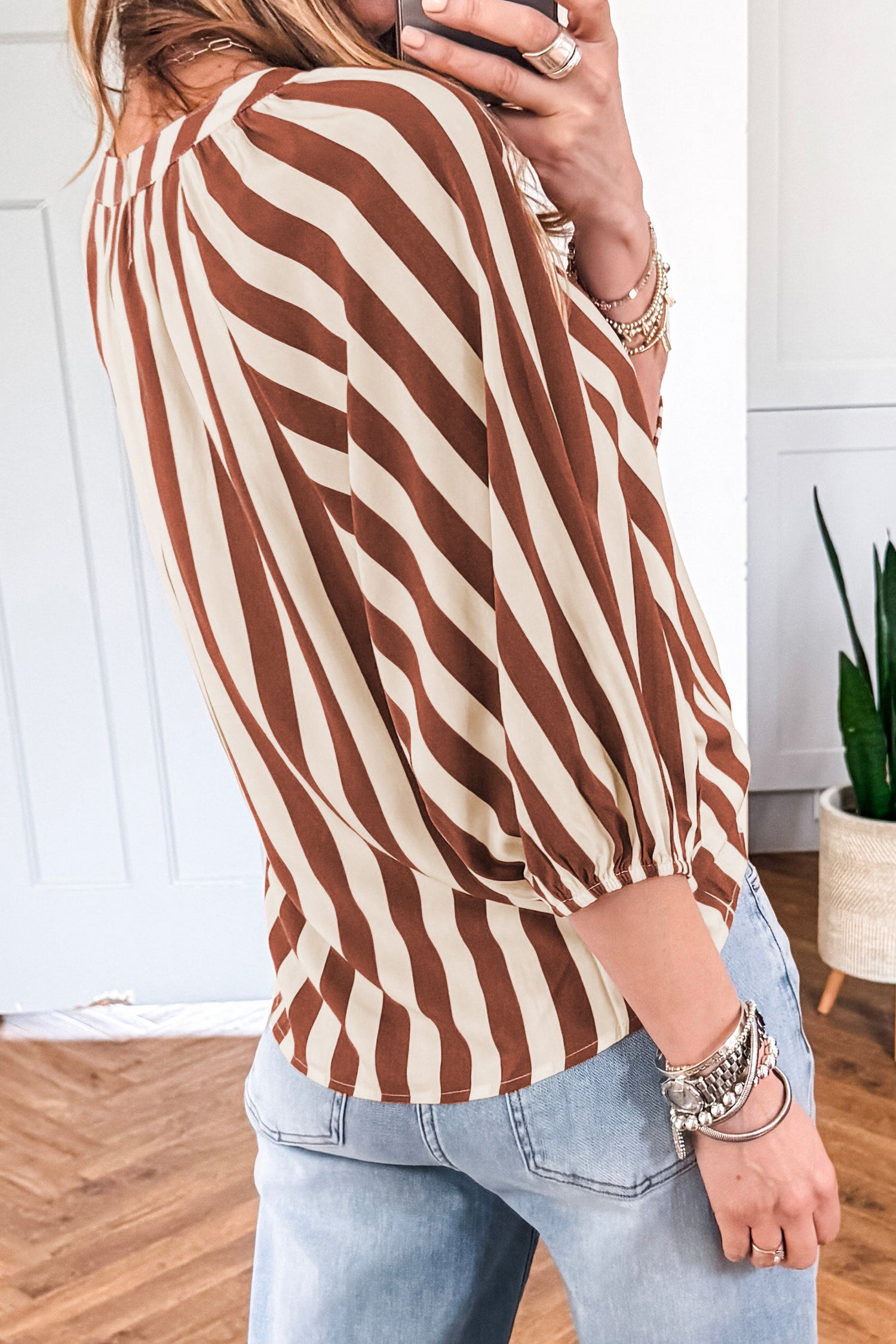 Mocha Stripe V-Neck Top