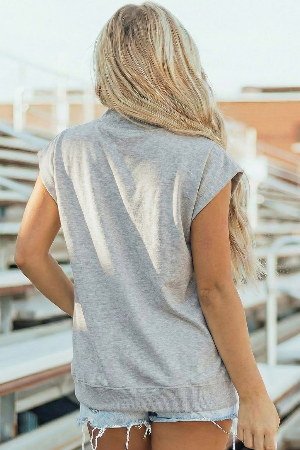 Myosotis Solid Color High Neck Cap Sleeve Loose Top