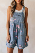 Floral Print Denim Shortalls