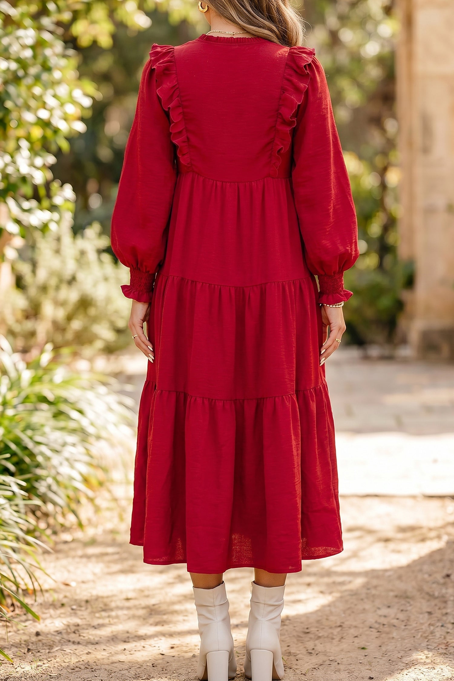 Ruby Ruffle Tiered Midi Dress