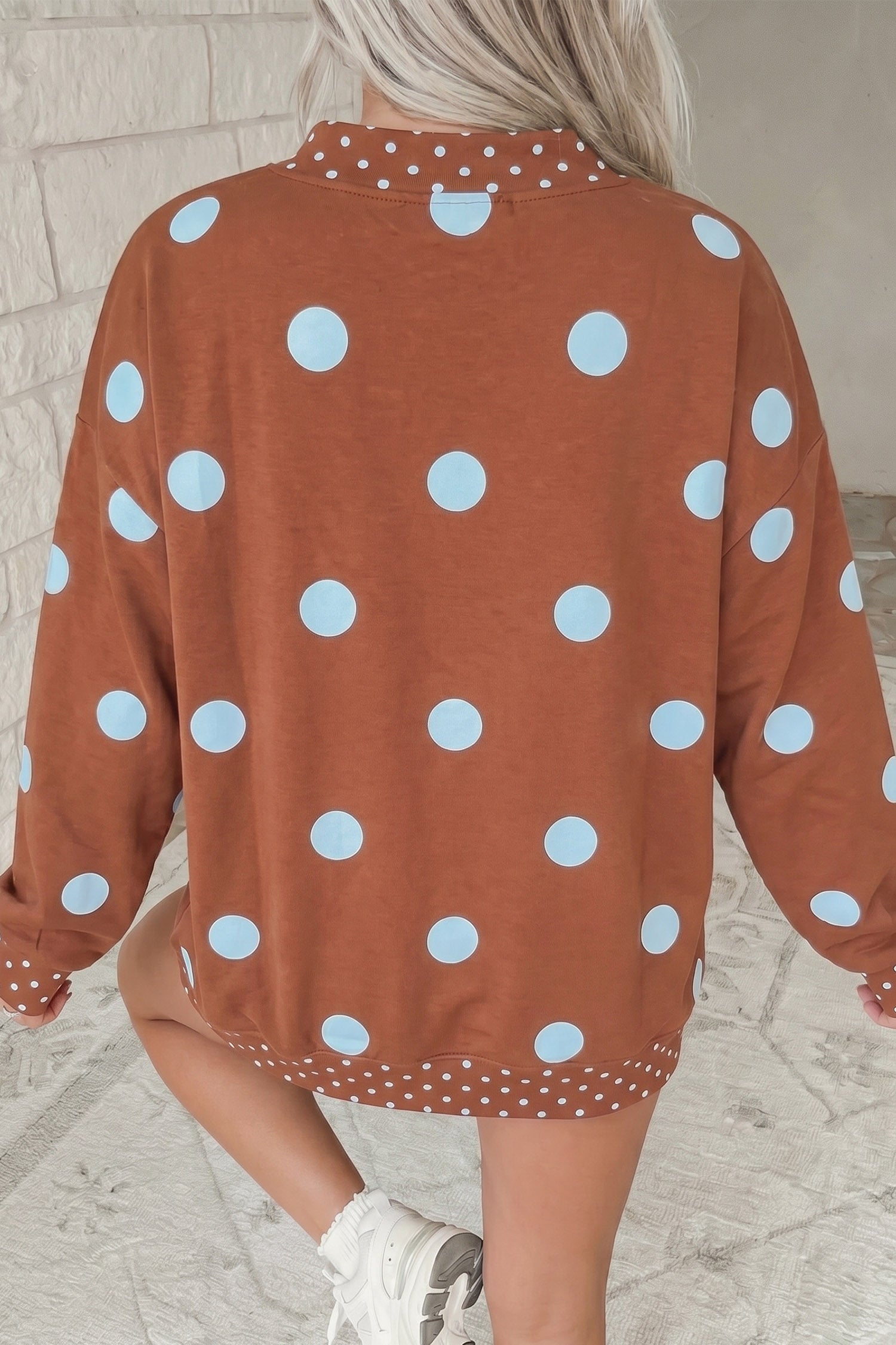 Polka Dot Contrast Trim Oversized Tunic