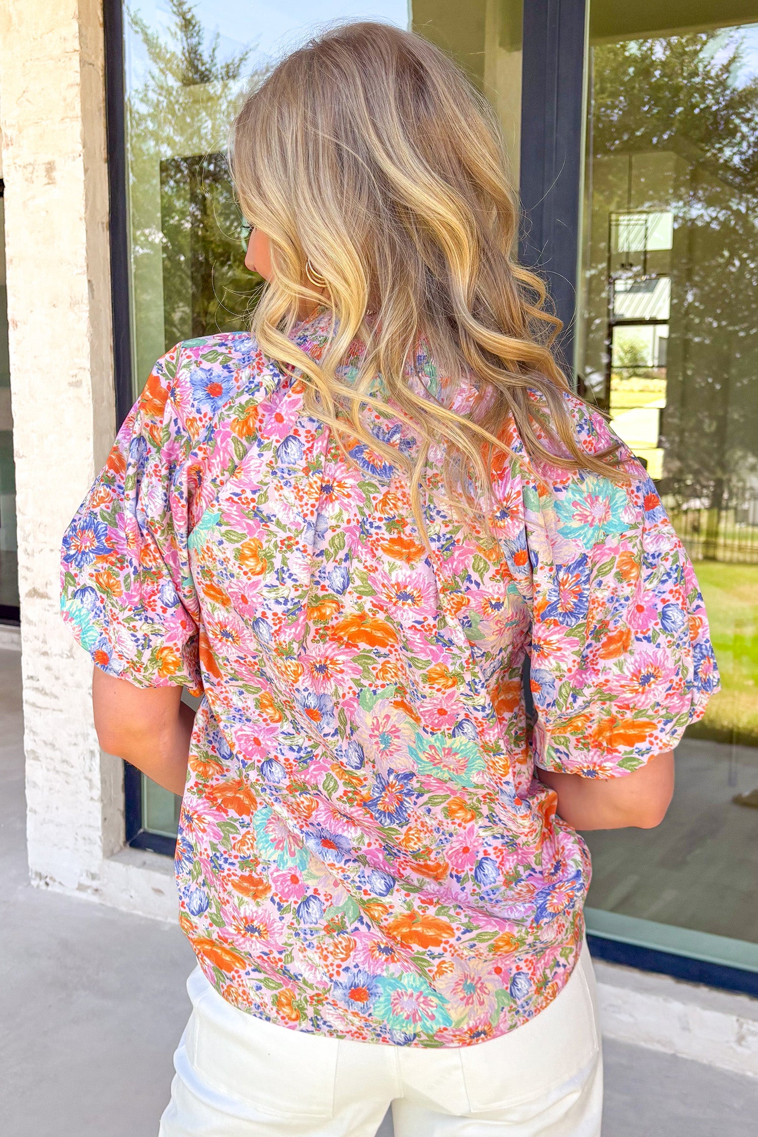Pink Posy V-Neck Top