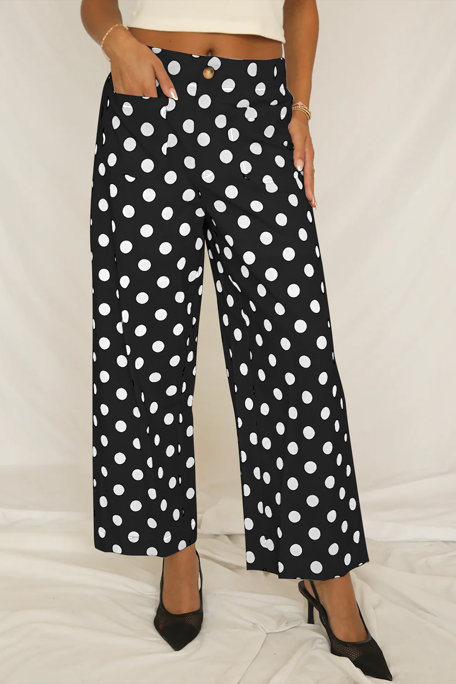 Polka Dot Print Straight Leg Pants