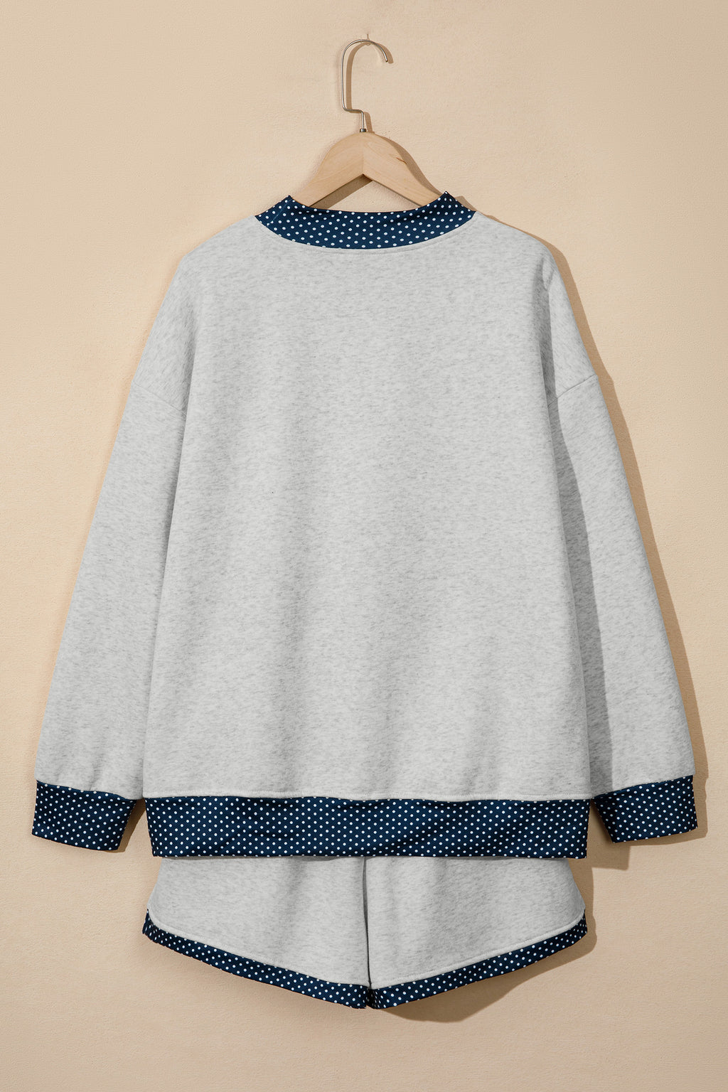 Grey Polka Dot Mock Neck Pullover & Shorts Set