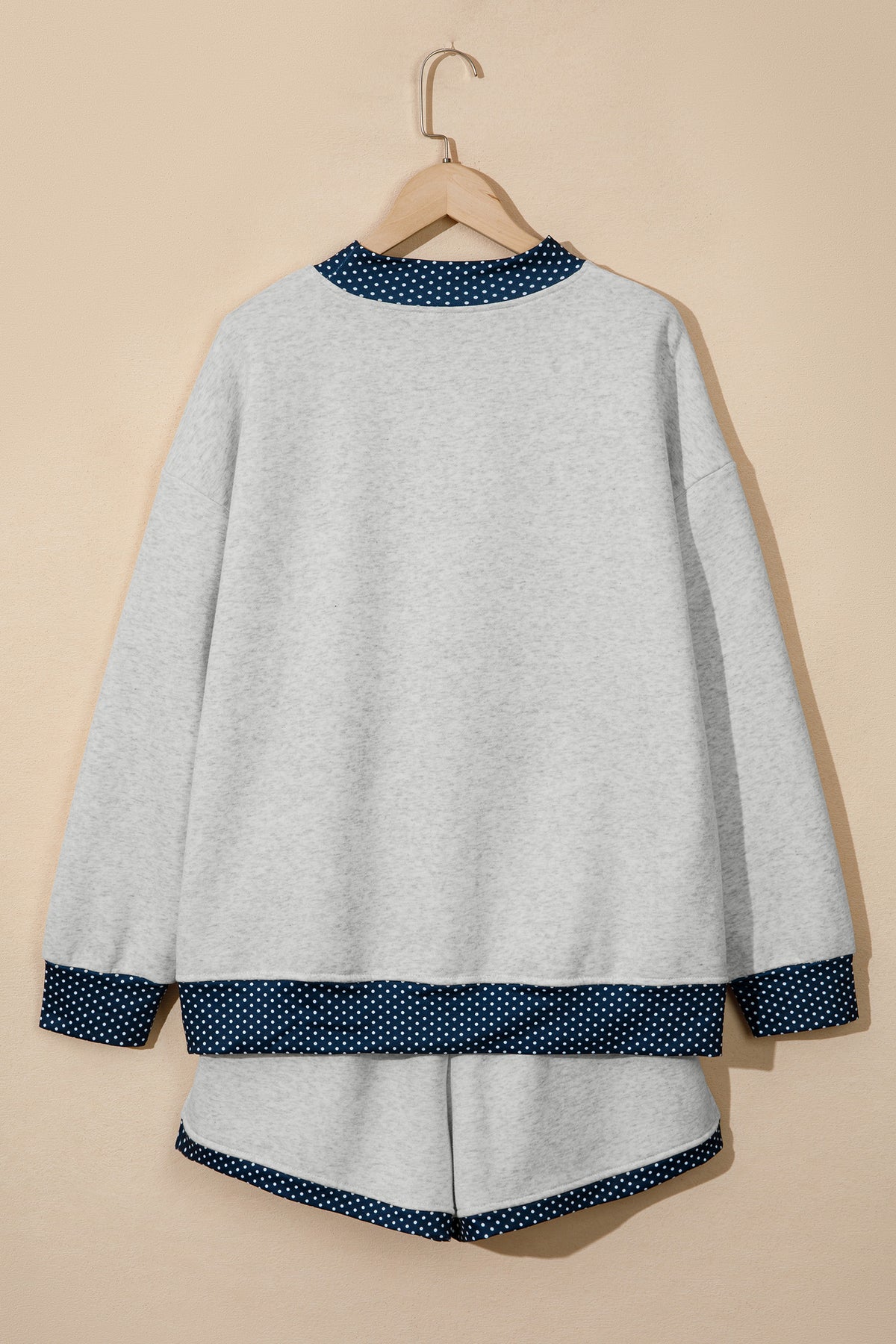 Grey Polka Dot Mock Neck Pullover & Shorts Set