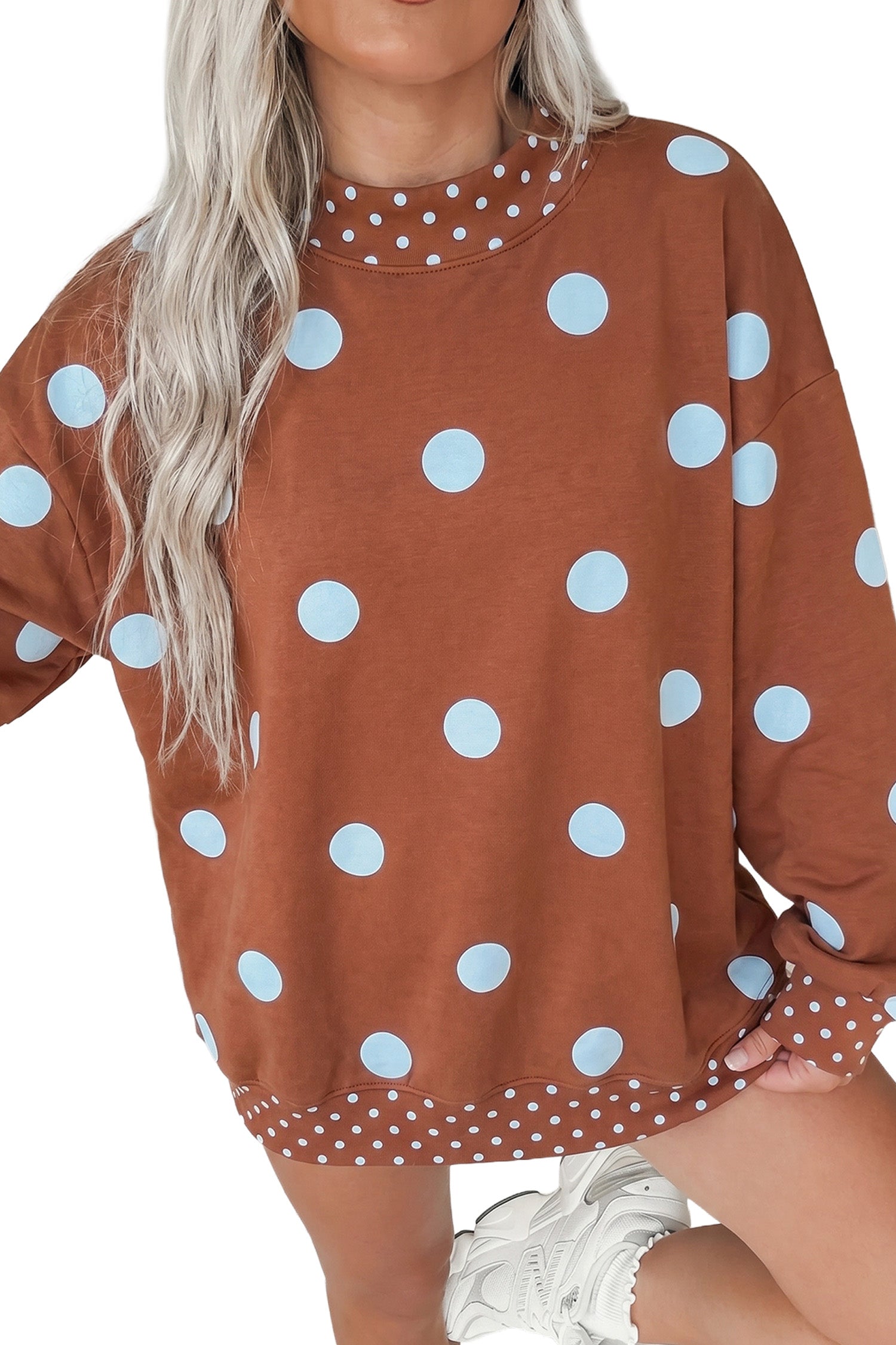 Polka Dot Contrast Trim Oversized Tunic