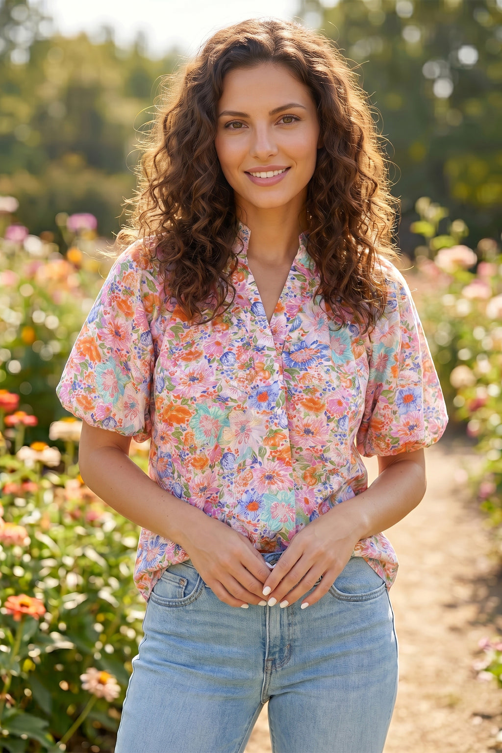 Pink Posy V-Neck Top