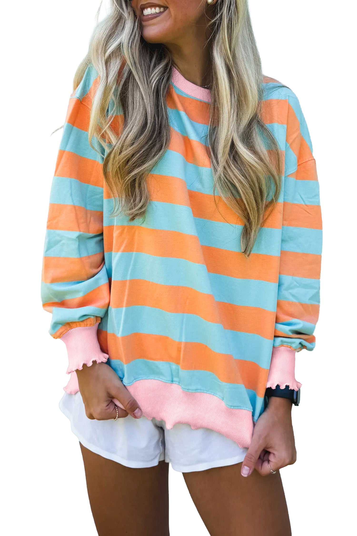 Orange Stripe Ruffle Trim Top