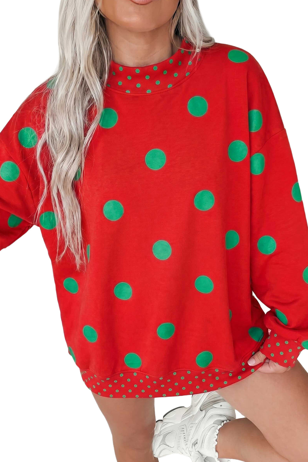 Polka Dot Contrast Trim Oversized Tunic