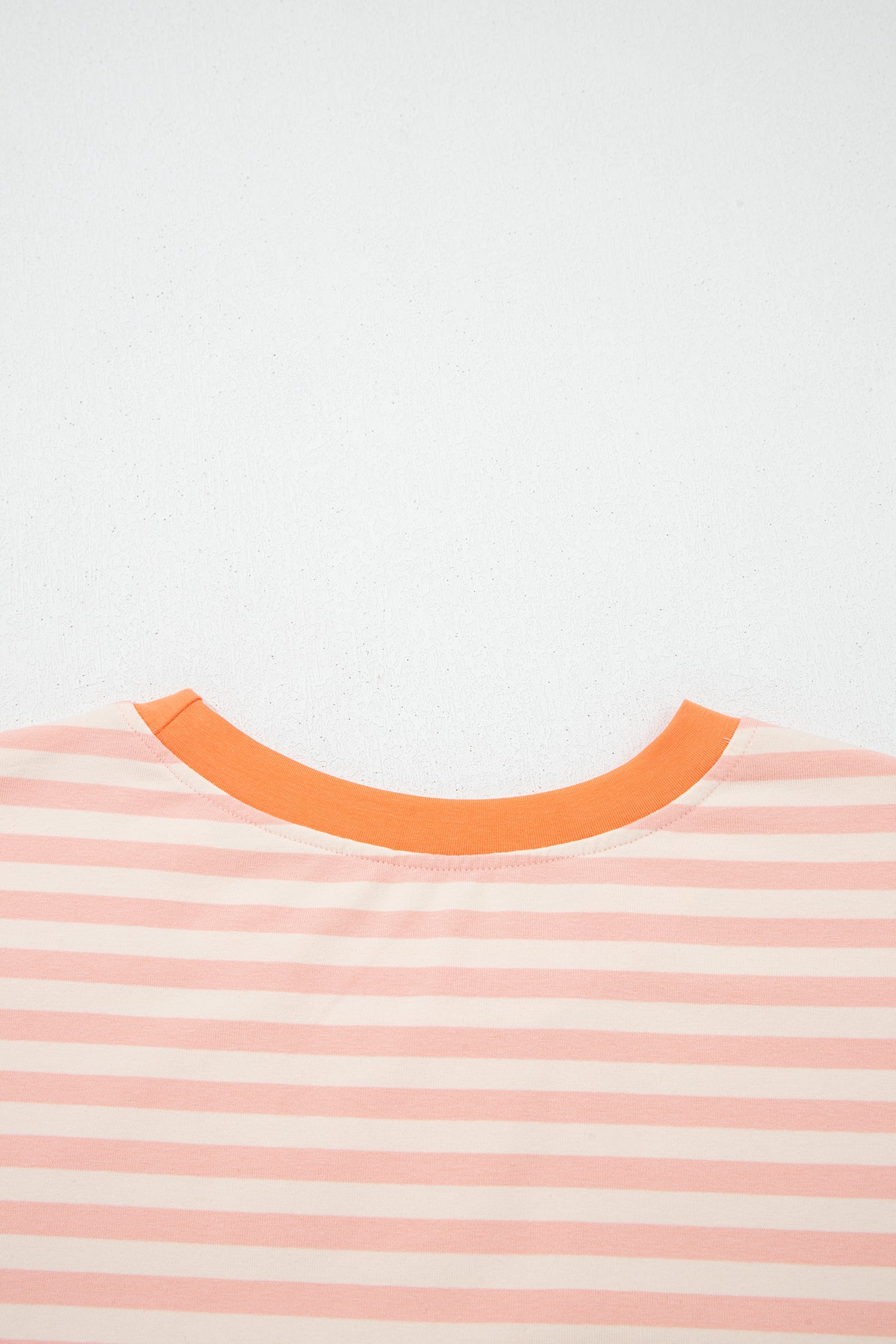 Pink Stripe Contrast Neck Loose Tee and Drawstring Shorts Set