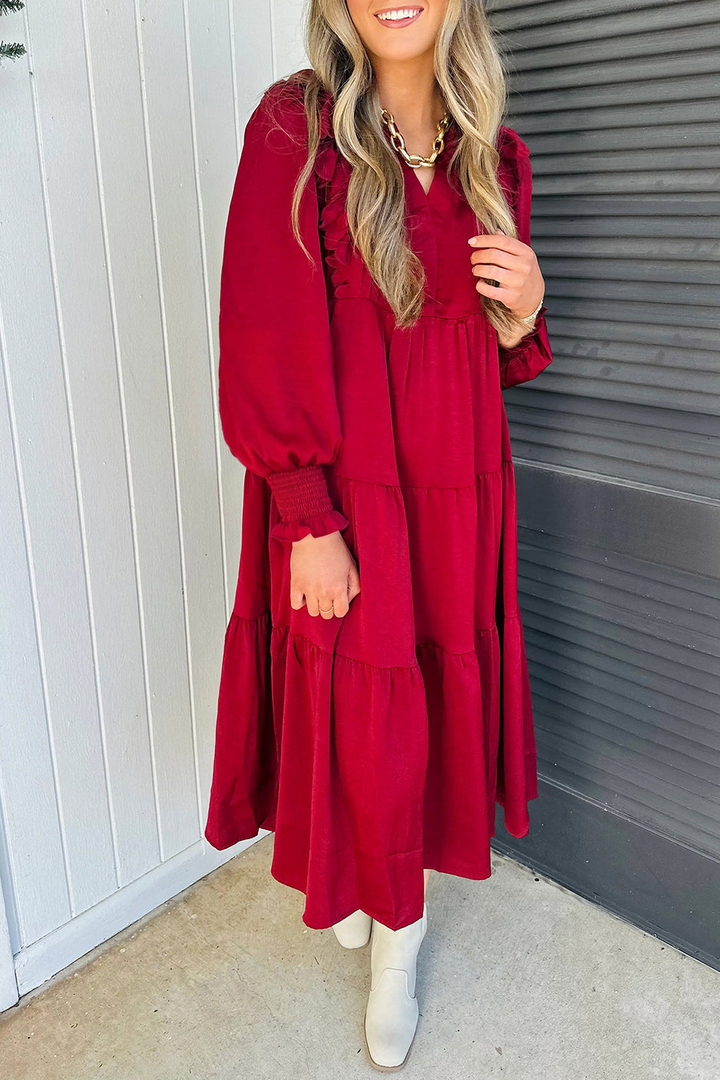 Ruby Ruffle Tiered Midi Dress