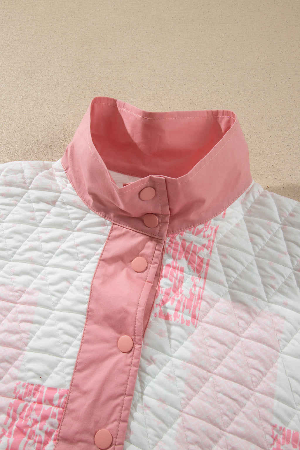 Floral Quilted Half Button Pocketed Pullover