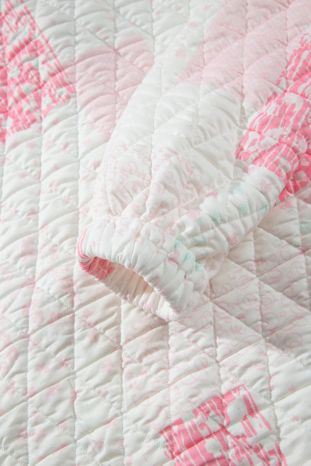 Floral Quilted Half Button Pocketed Pullover