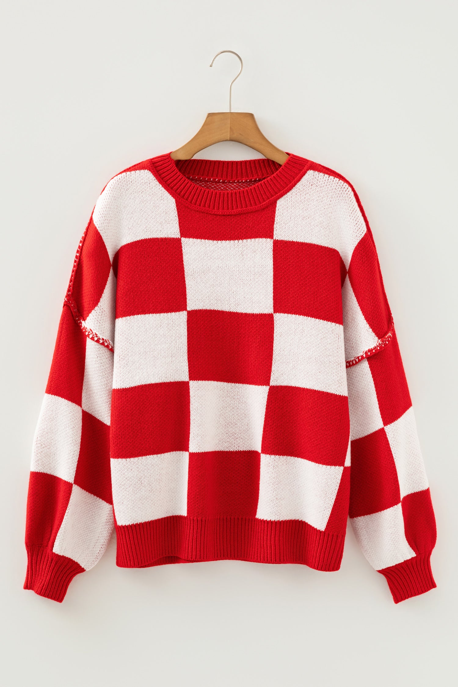 Green Checkered Bishop Sleeve Sweater