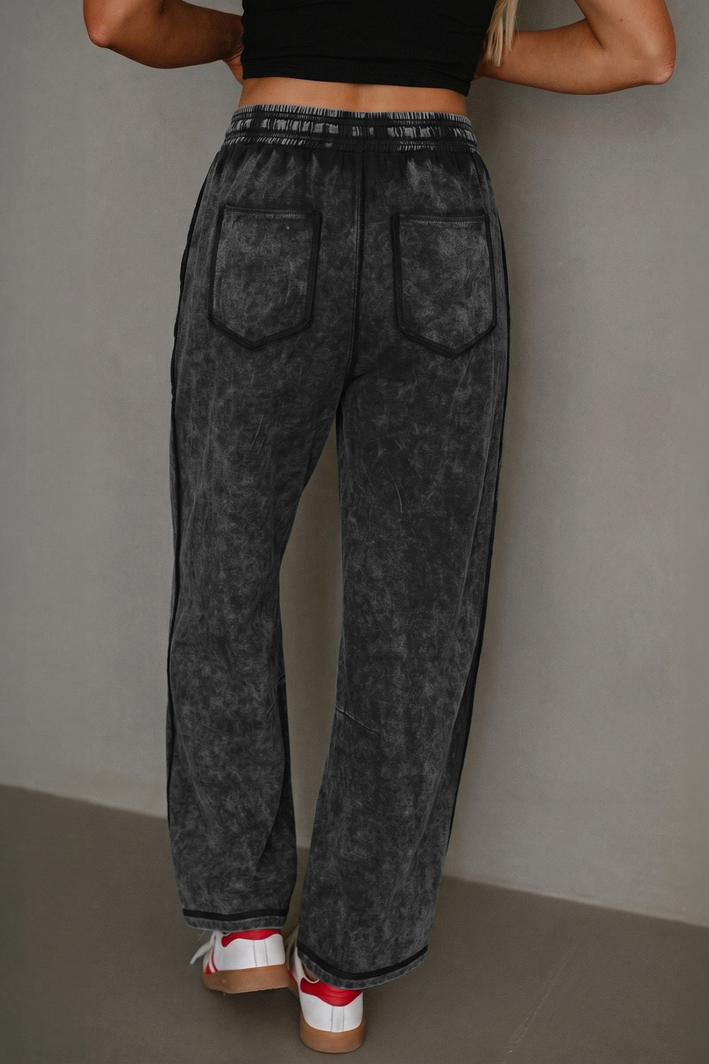 Black Mineral Wash Barrel Pants