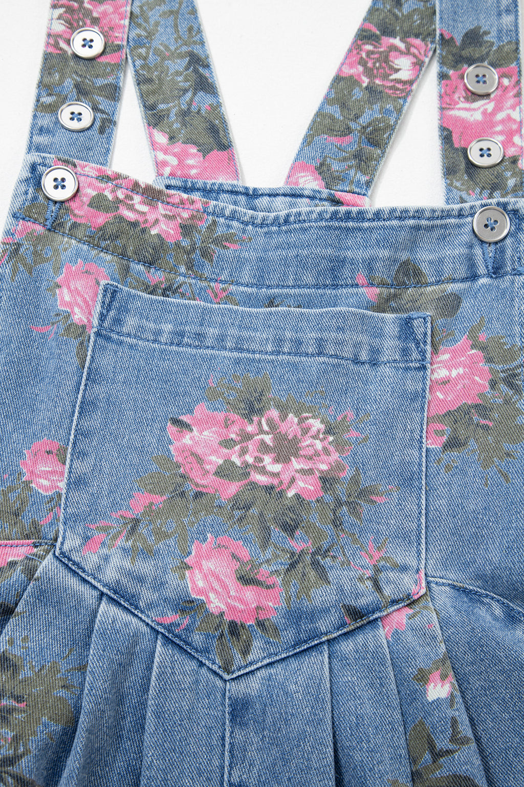 Floral Print Denim Shortalls