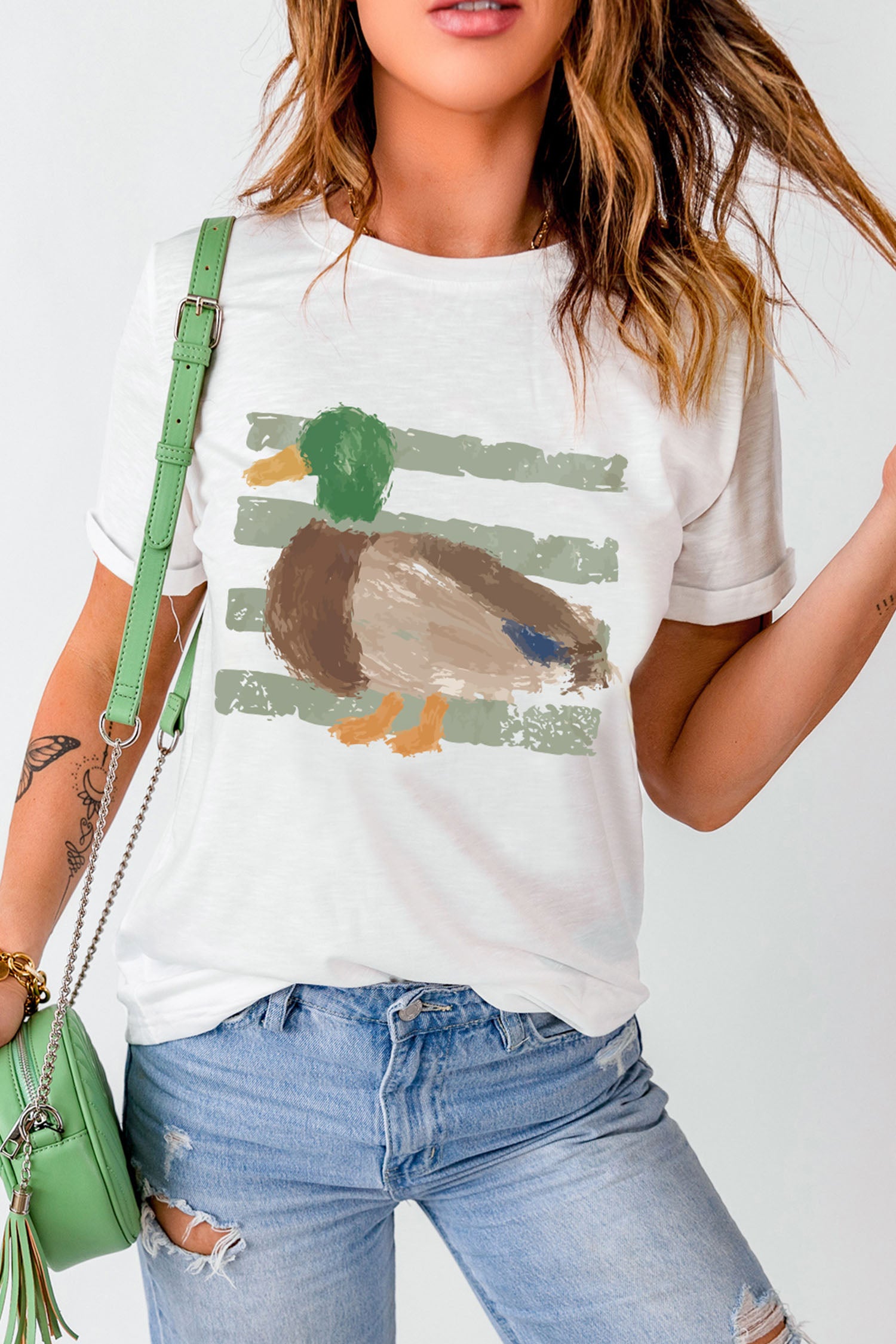 White Western Duck Graffiti Print T-Shirt