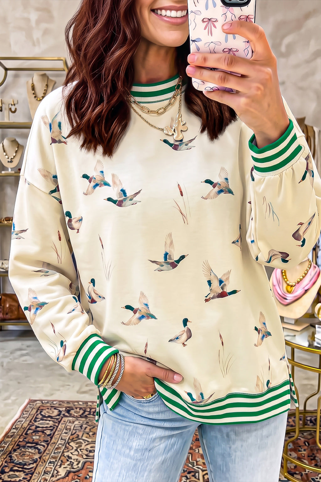 Lucky Duck Striped Cuff Top