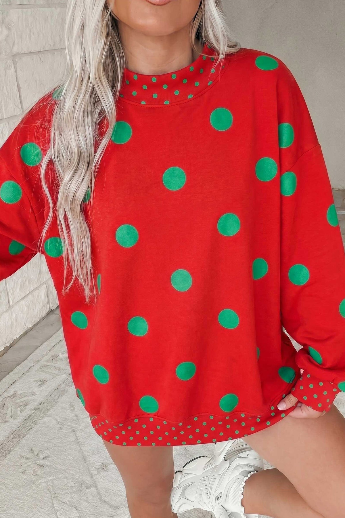 Polka Dot Contrast Trim Oversized Tunic