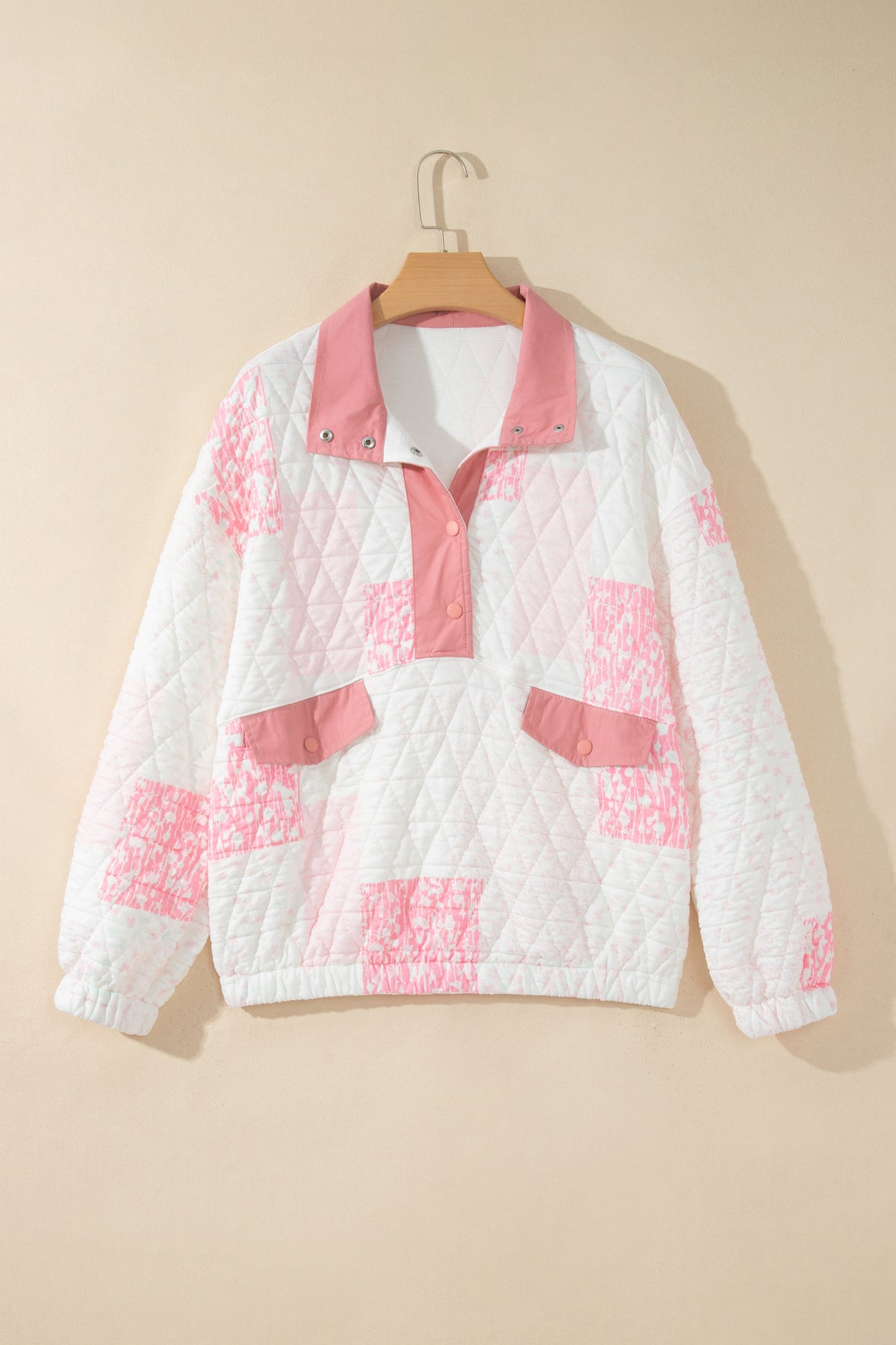 Floral Quilted Half Button Pocketed Pullover