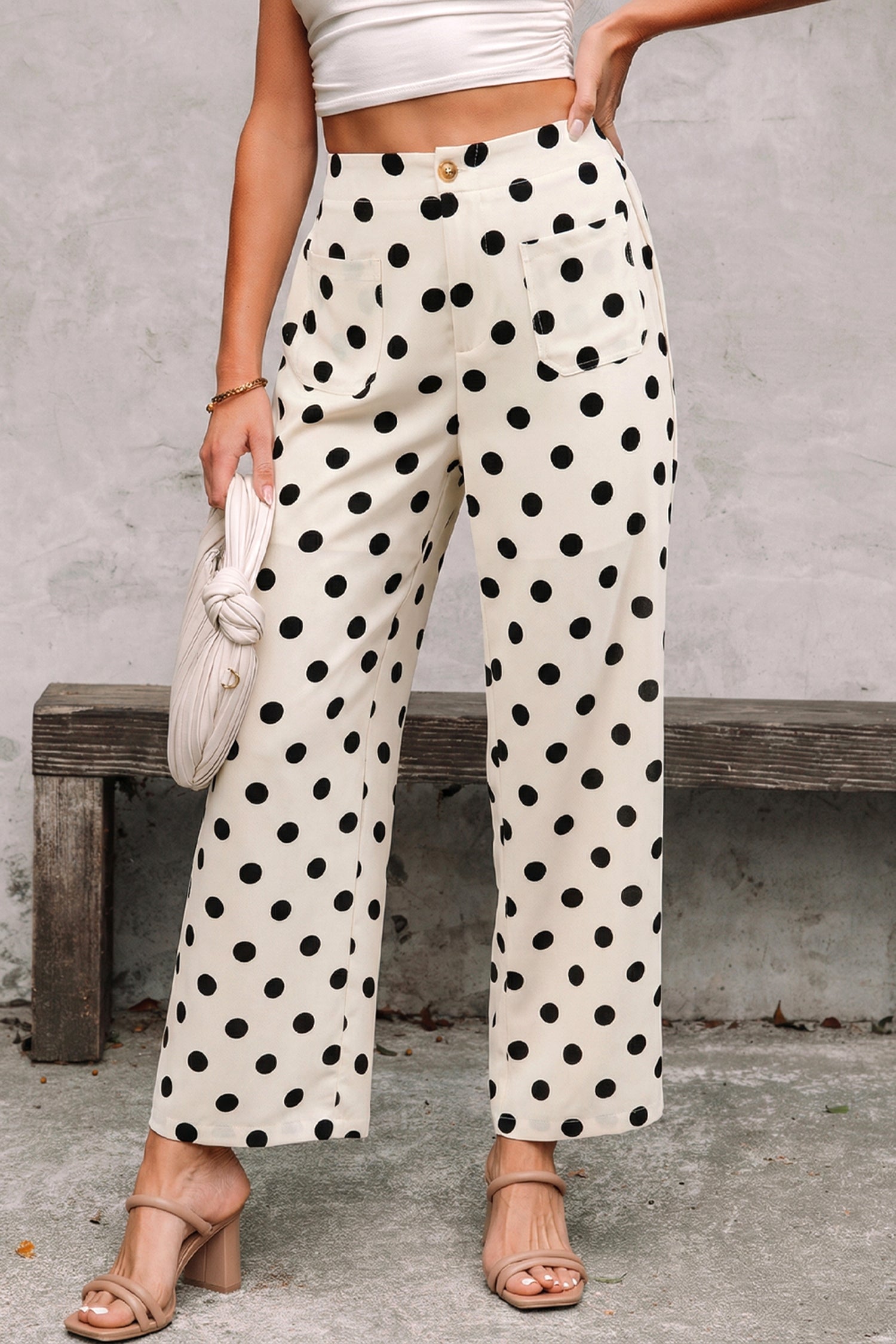 Polka Dot Print Straight Leg Pants