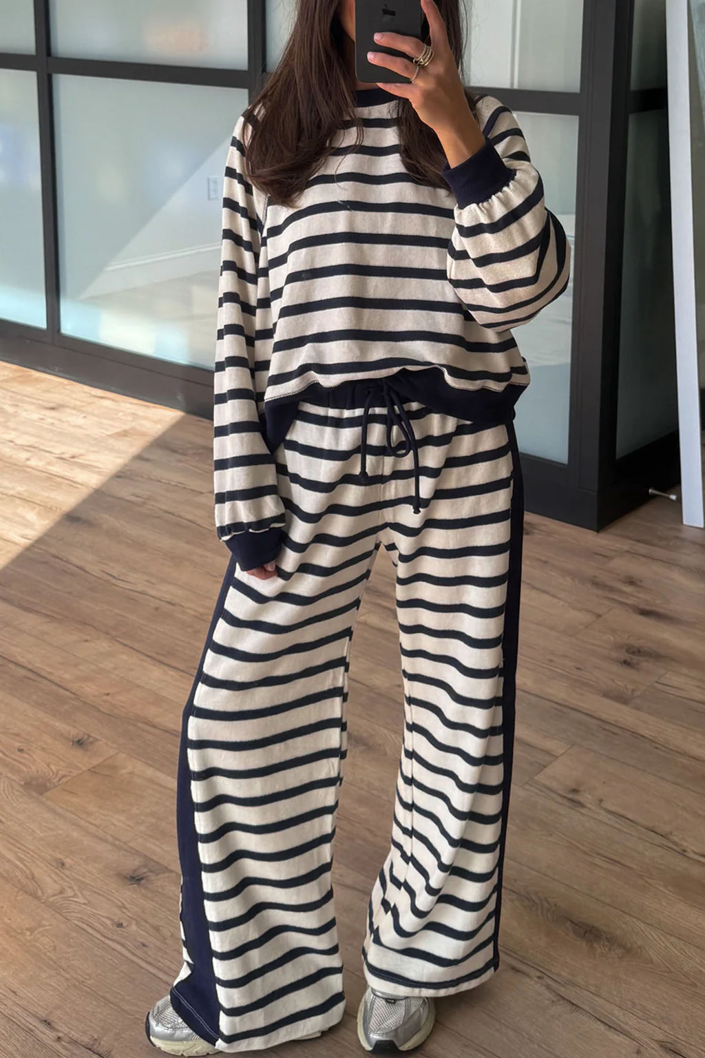 Beige Stripe Cozy Two-Piece Set