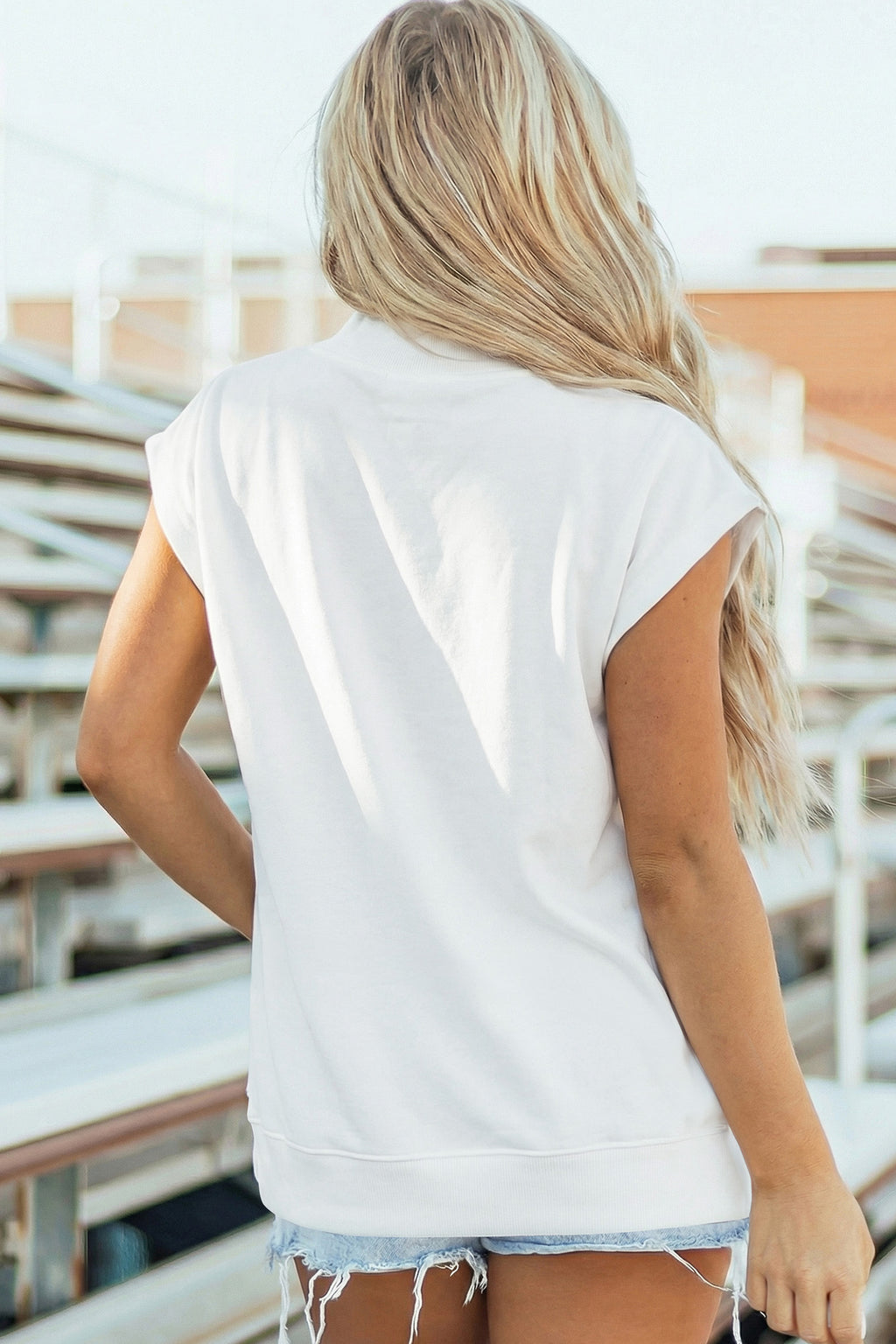 Myosotis Solid Color High Neck Cap Sleeve Loose Top