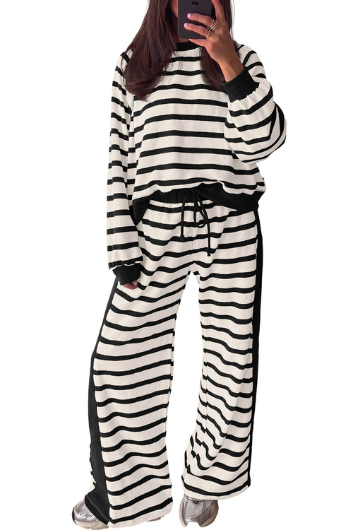 Beige Stripe Cozy Two-Piece Set