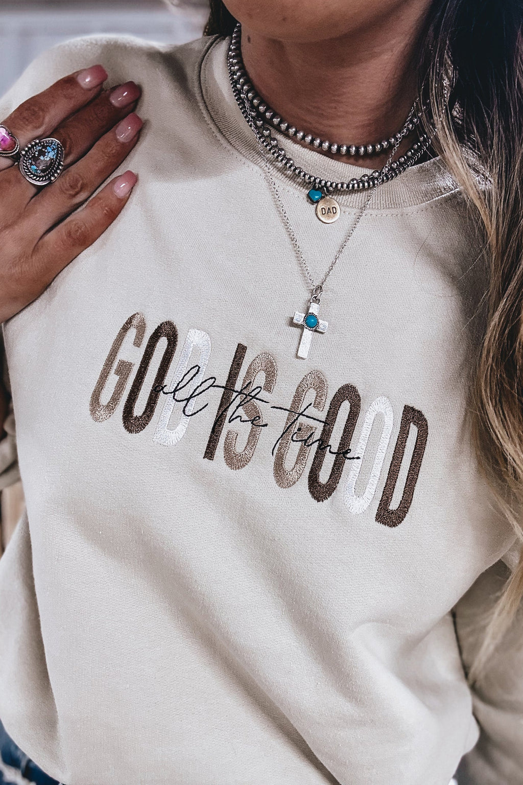 GOD IS GOOD Western Embroidered Crewneck