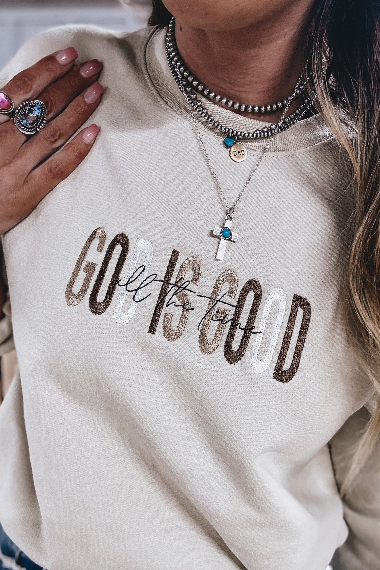 GOD IS GOOD Western Embroidered Crewneck